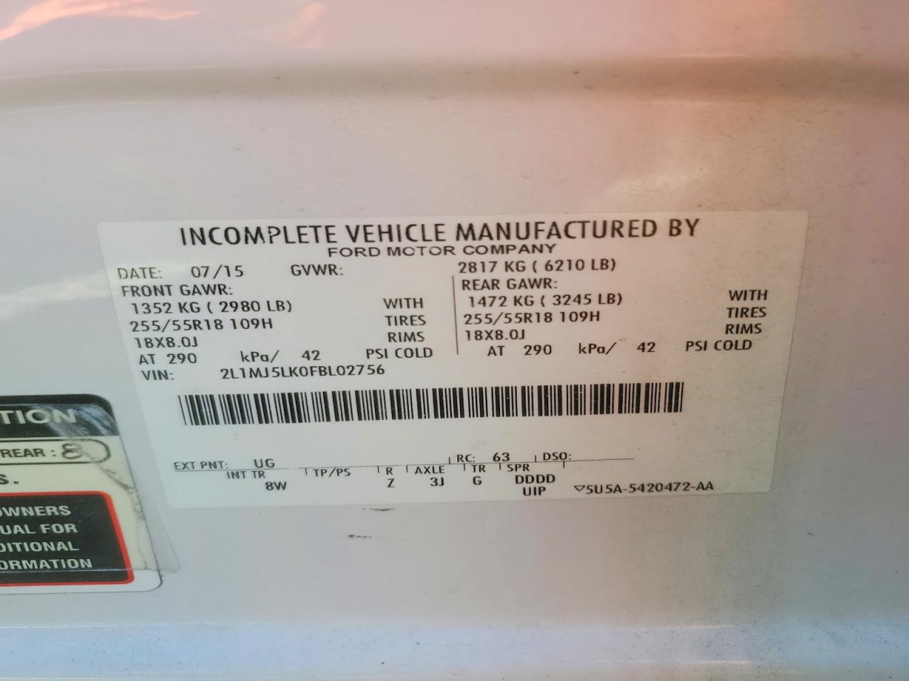 2015 Lincoln Mkt Livery White vin: 2L1MJ5LK0FBL02756