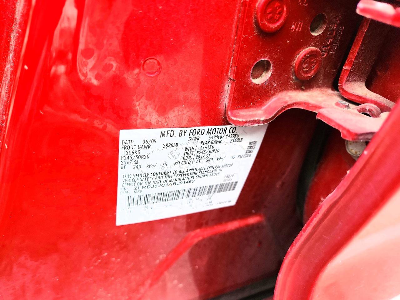 2010 Lincoln Mkx Red vin: 2LMDJ6JC1ABJ01462