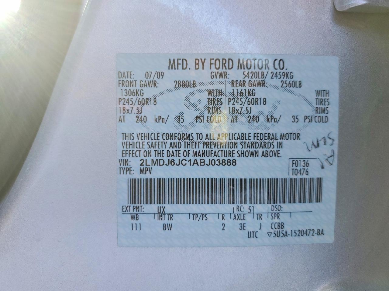 2010 Lincoln Mkx Silver vin: 2LMDJ6JC1ABJ03888