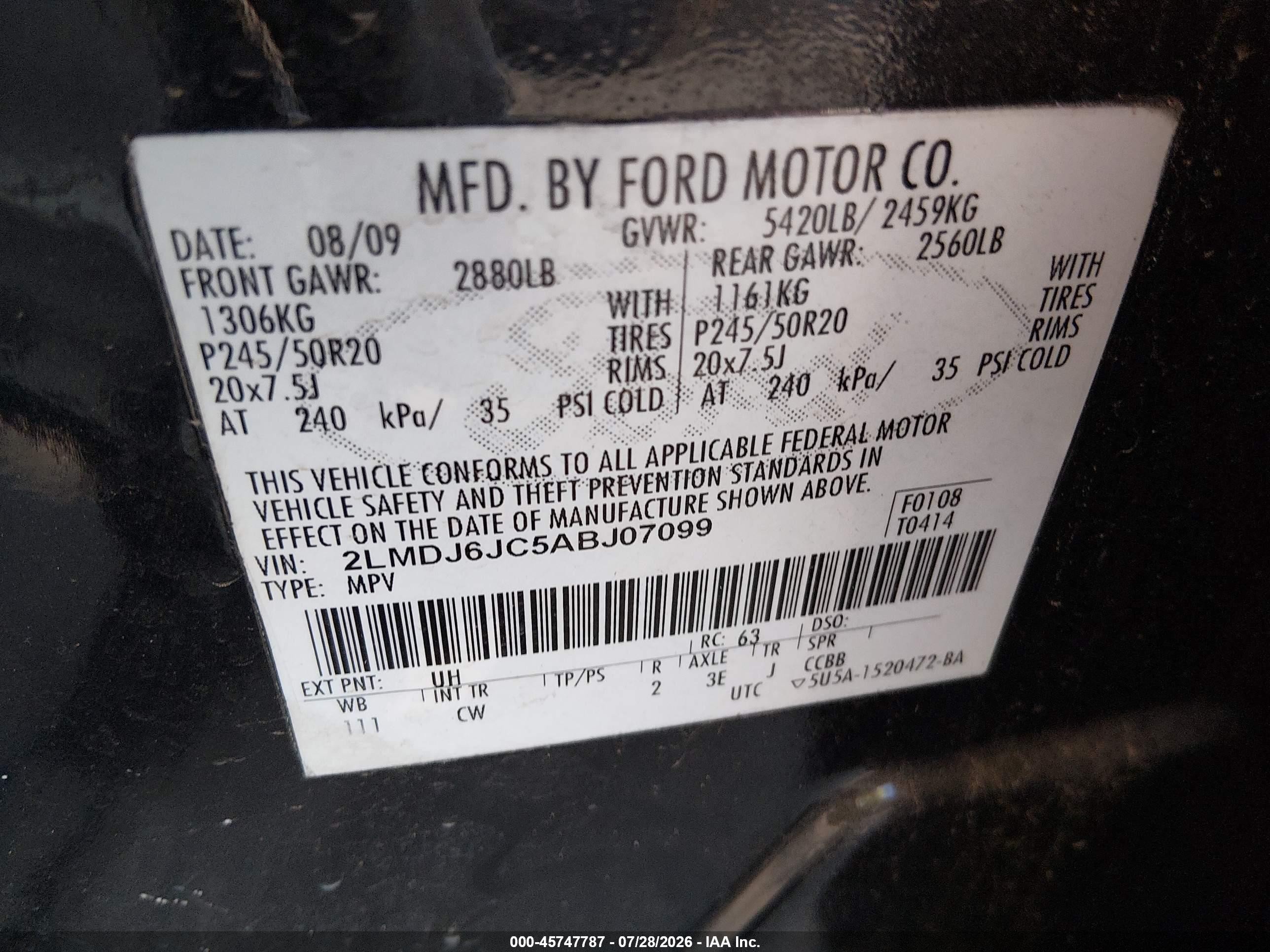 2010 Lincoln Mkx   Black vin: 2LMDJ6JC5ABJ07099