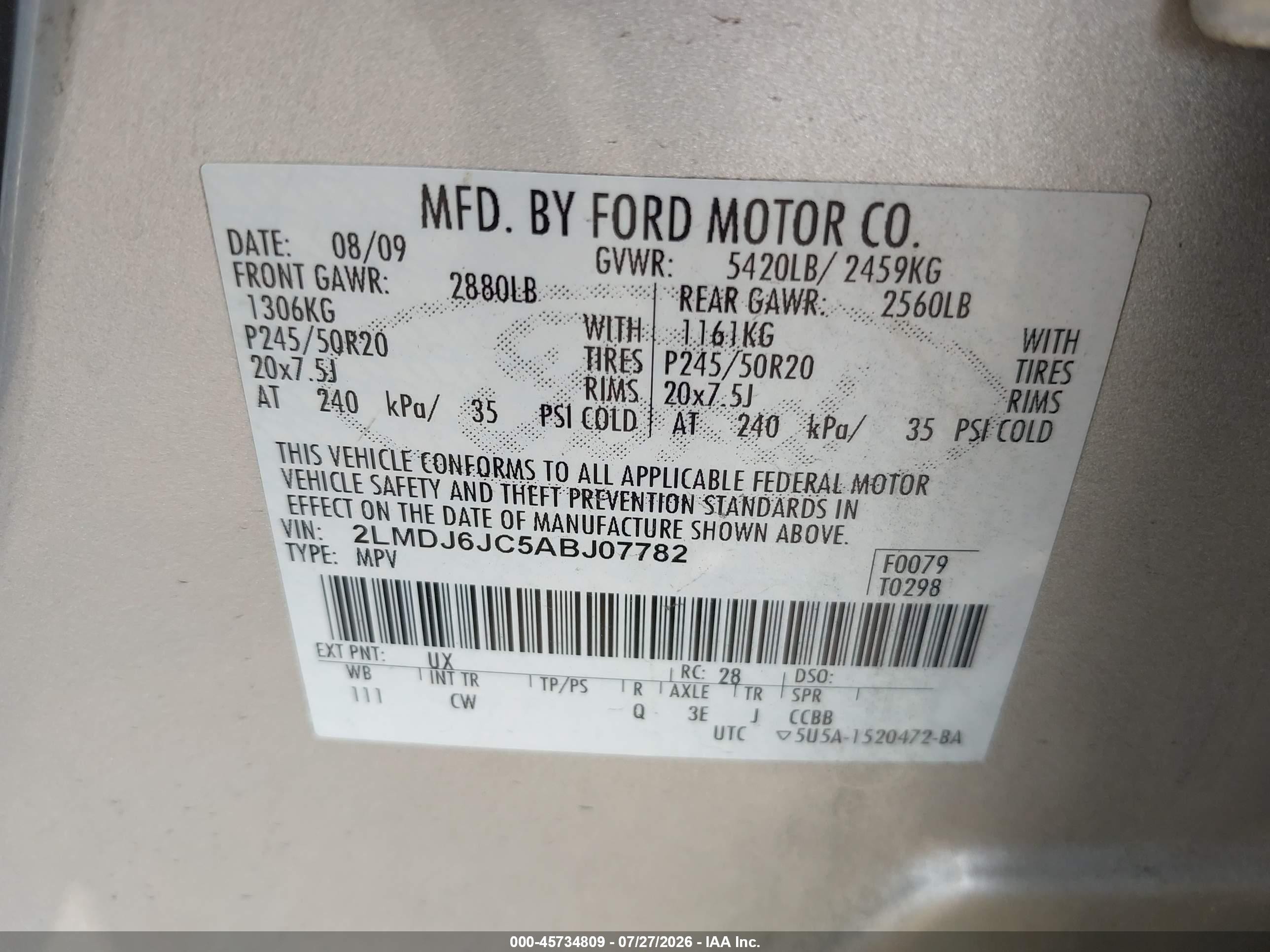 2010 Lincoln Mkx   Silver vin: 2LMDJ6JC5ABJ07782