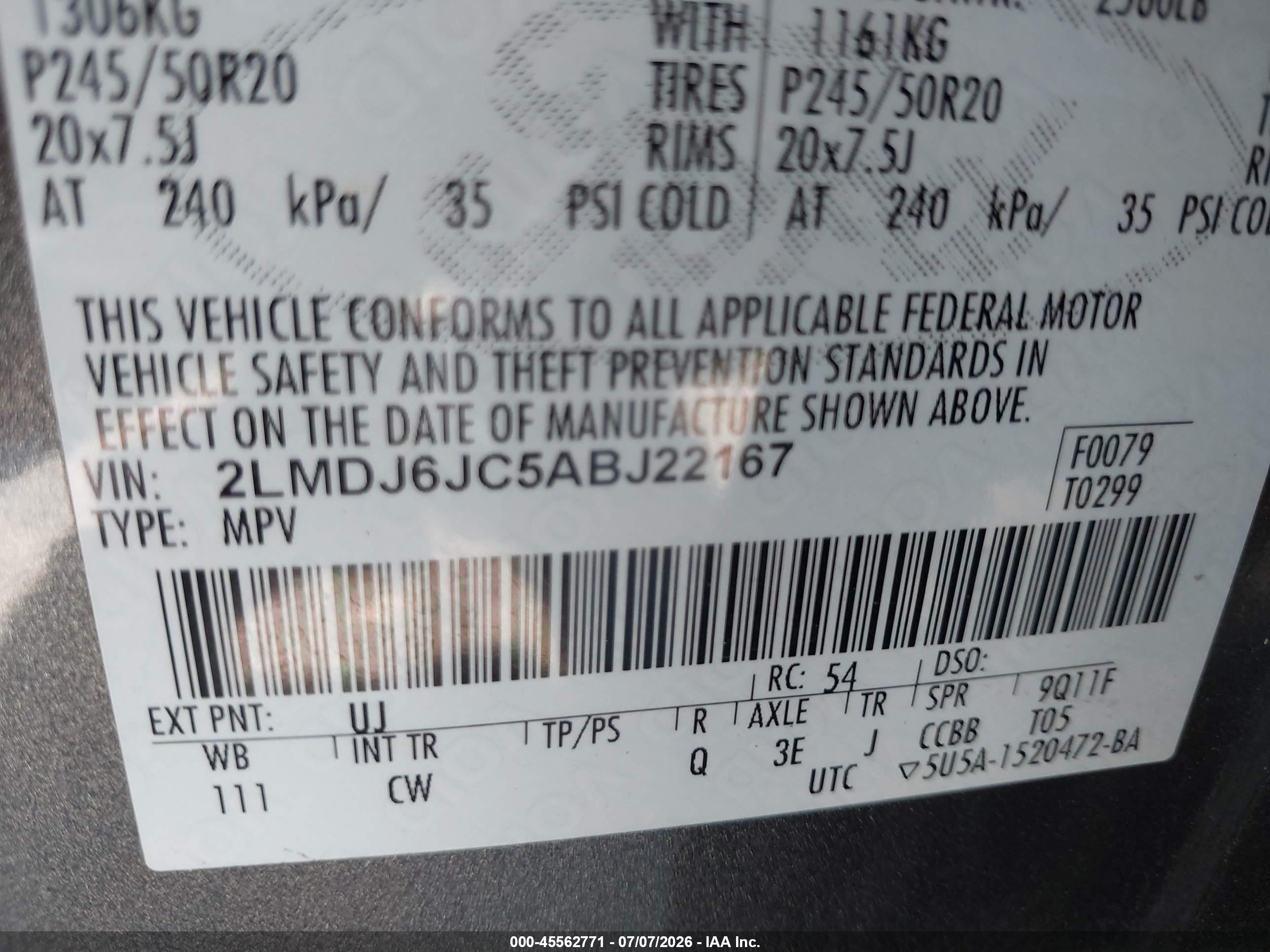 2010 Lincoln Mkx   Gray vin: 2LMDJ6JC5ABJ22167