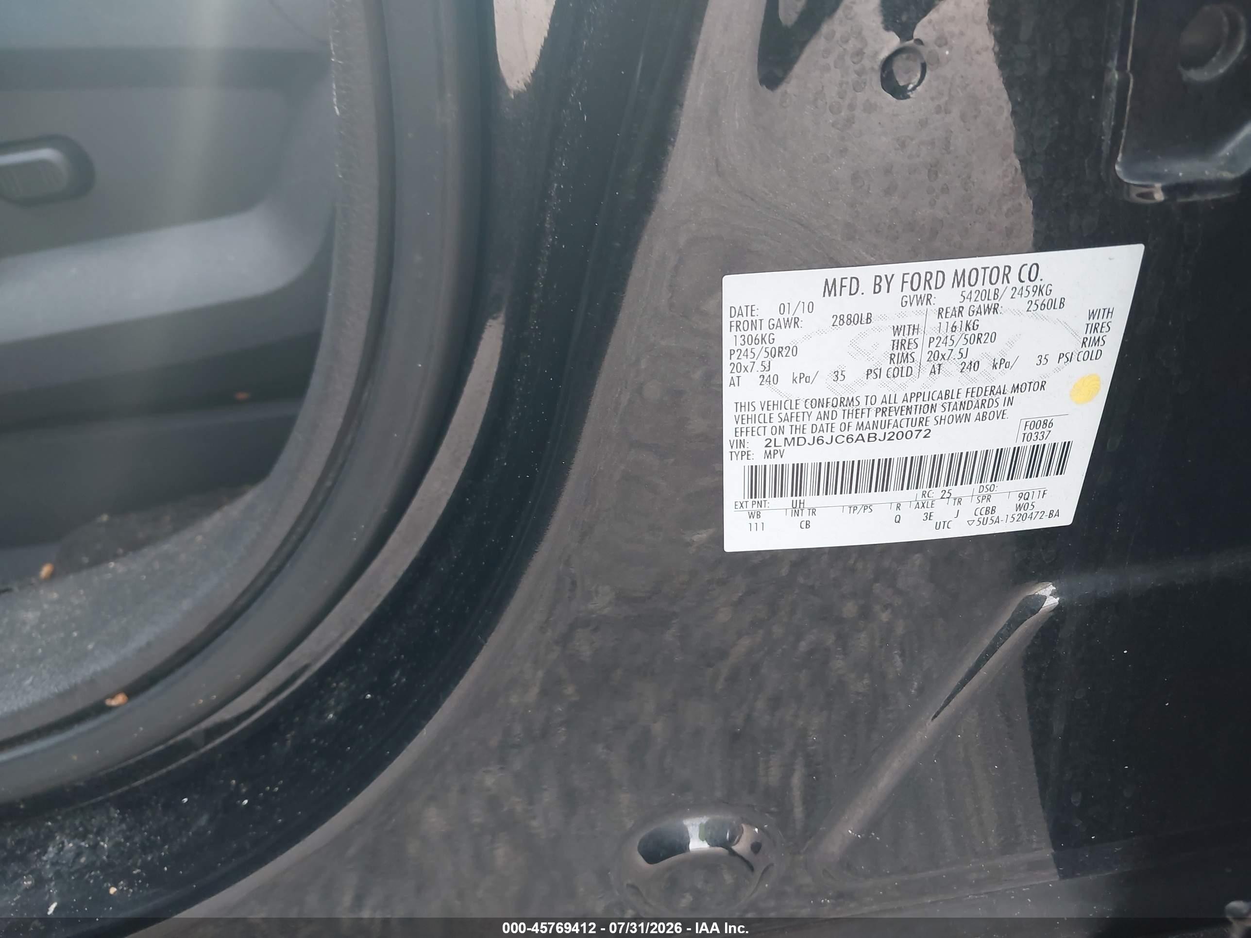 2010 Lincoln Mkx   Black vin: 2LMDJ6JC6ABJ20072