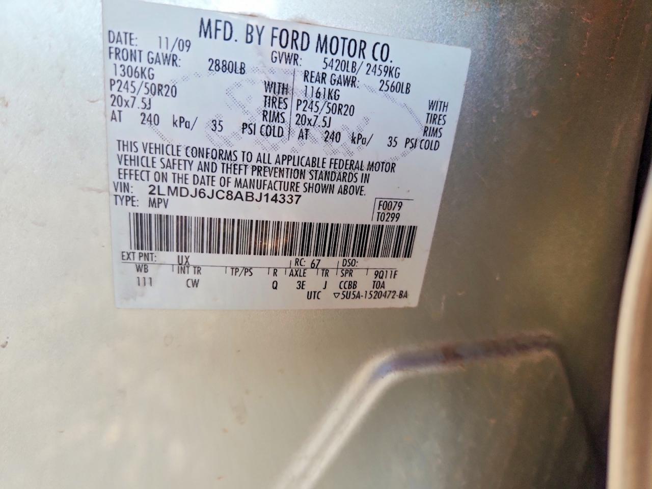2010 Lincoln Mkx Silver vin: 2LMDJ6JC8ABJ14337