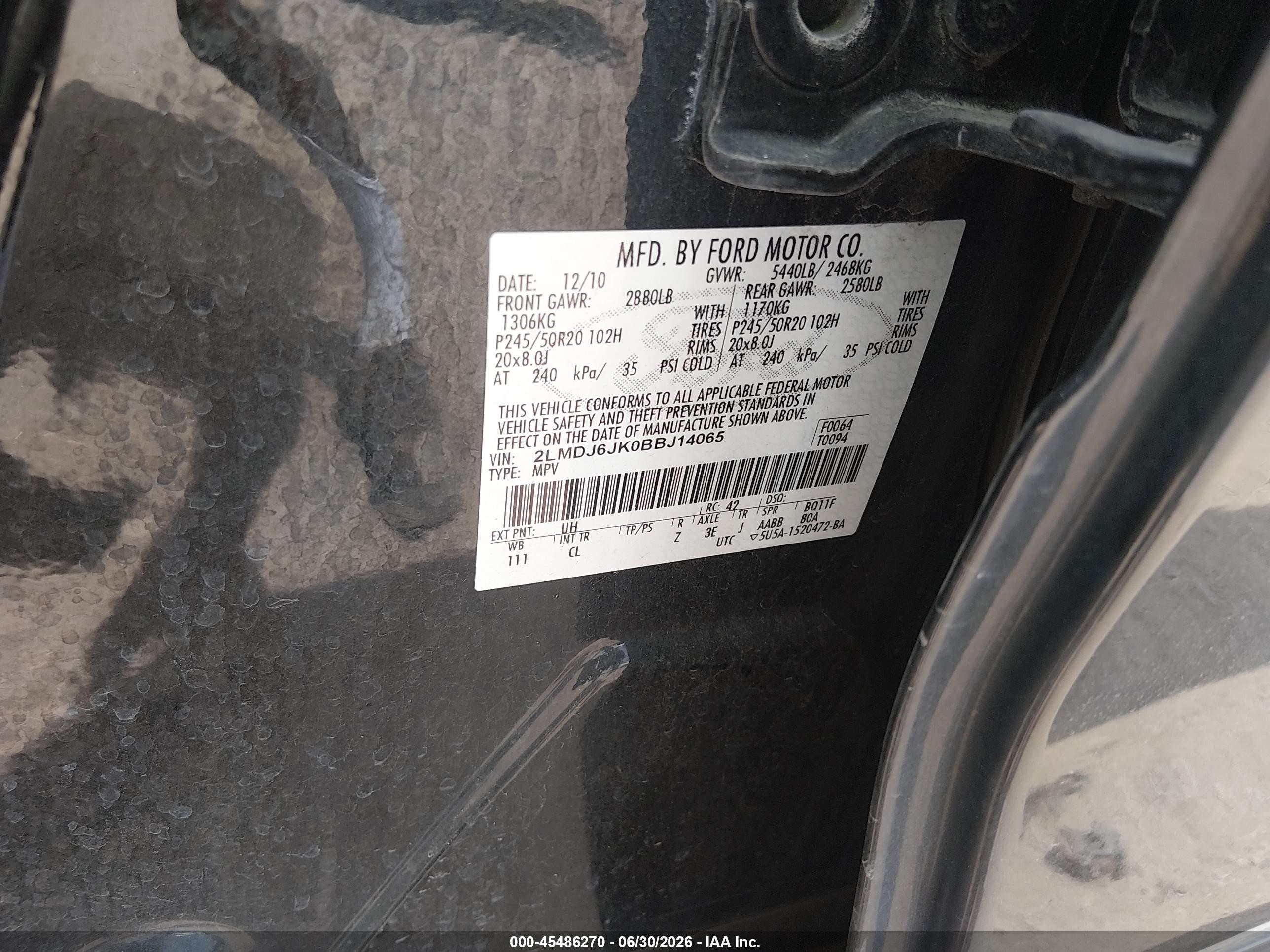2011 Lincoln Mkx   Black vin: 2LMDJ6JK0BBJ14065