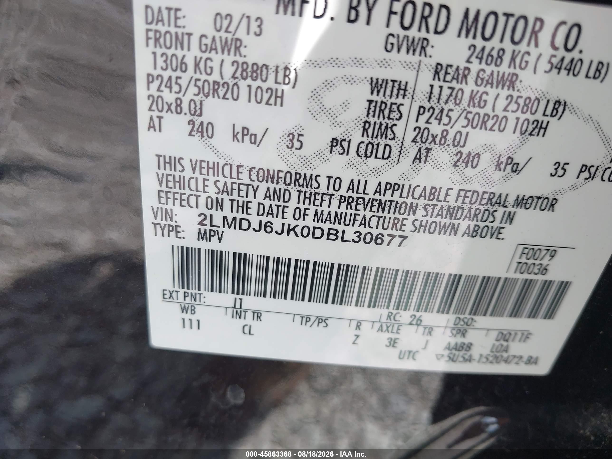 2013 Lincoln Mkx   Black vin: 2LMDJ6JK0DBL30677