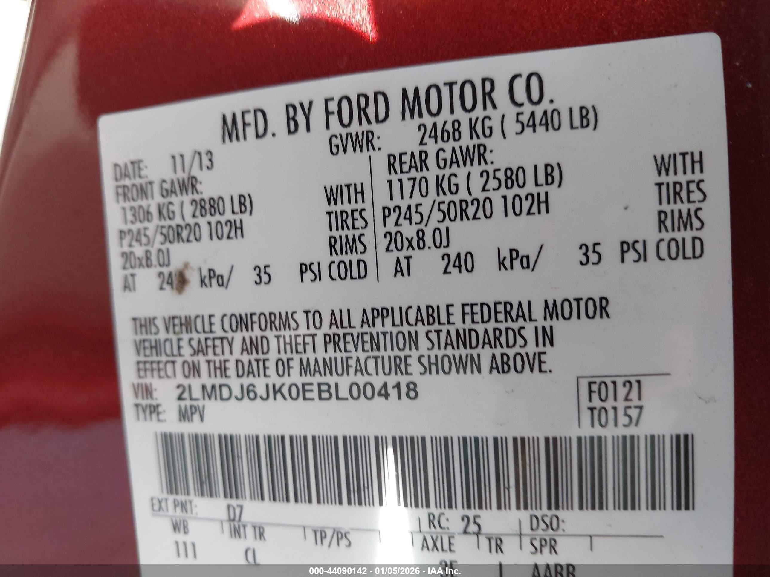 2014 Lincoln Mkx   Burgundy vin: 2LMDJ6JK0EBL00418