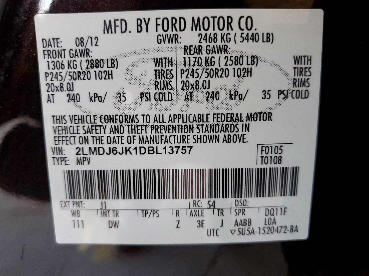 2013 Lincoln Mkx Черный vin: 2LMDJ6JK1DBL13757