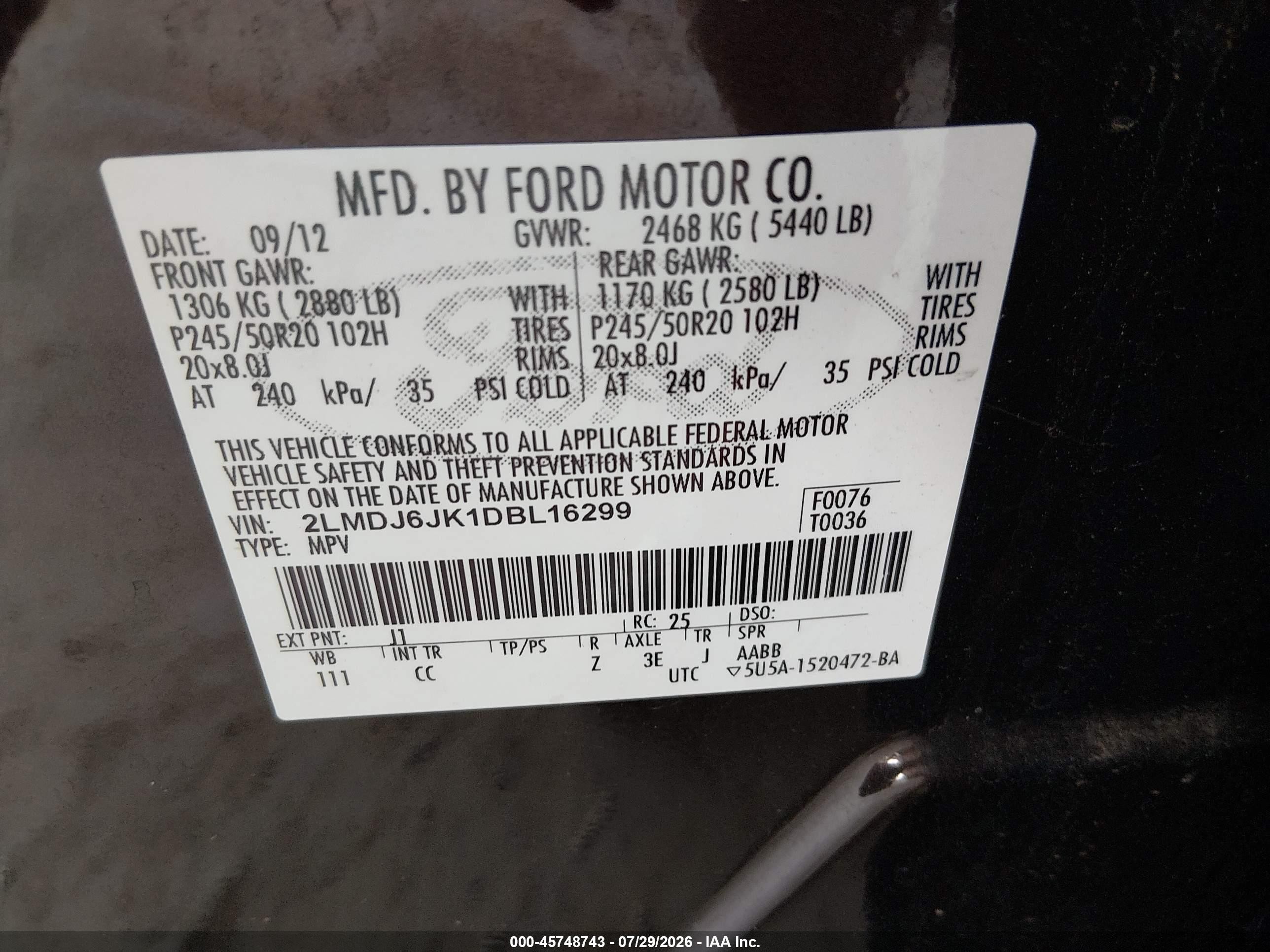 2013 Lincoln Mkx   Black vin: 2LMDJ6JK1DBL16299