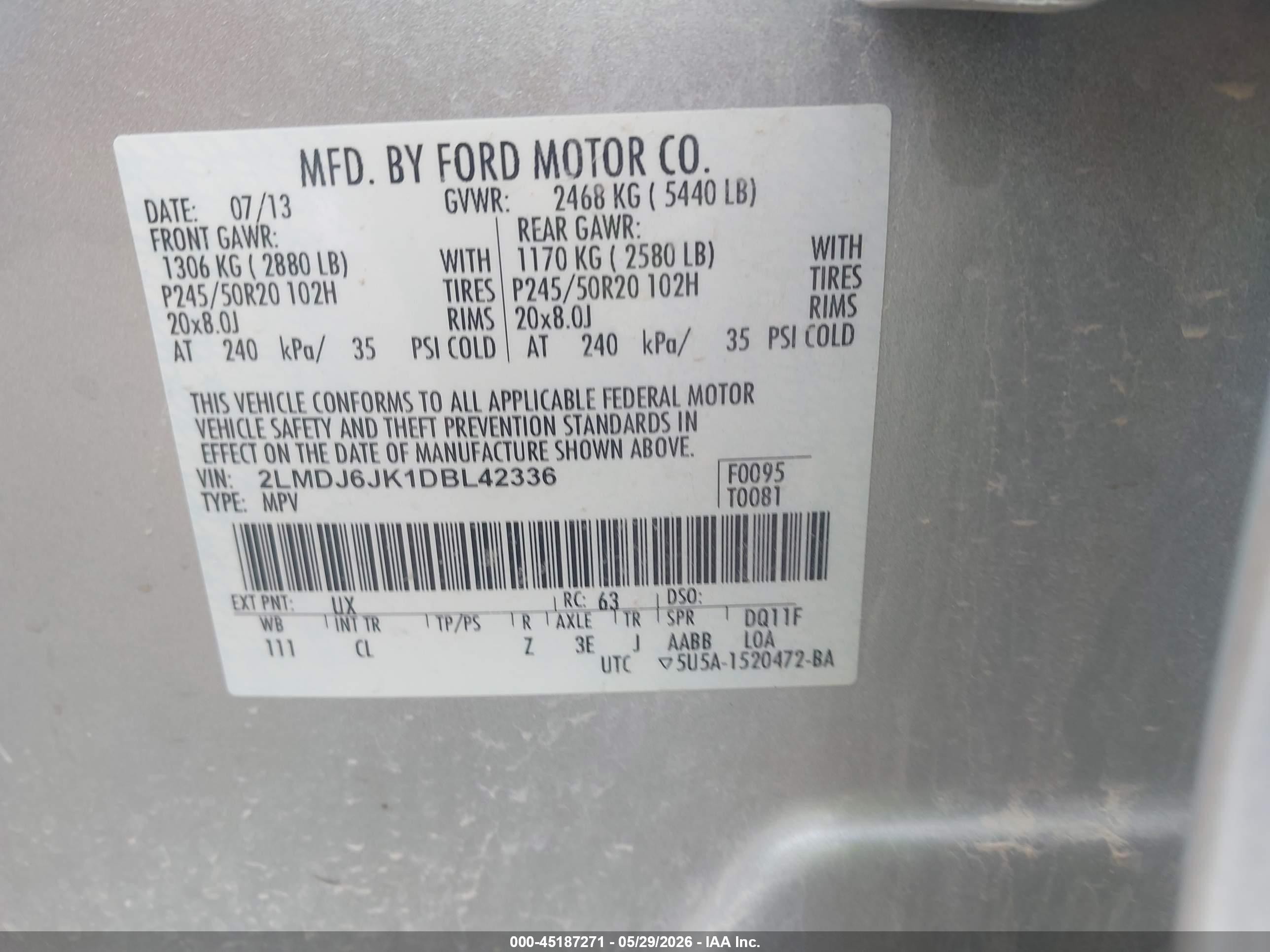 2013 Lincoln Mkx   Silver vin: 2LMDJ6JK1DBL42336