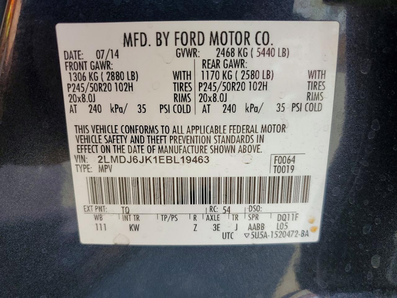 2014 Lincoln Mkx Gray vin: 2LMDJ6JK1EBL19463