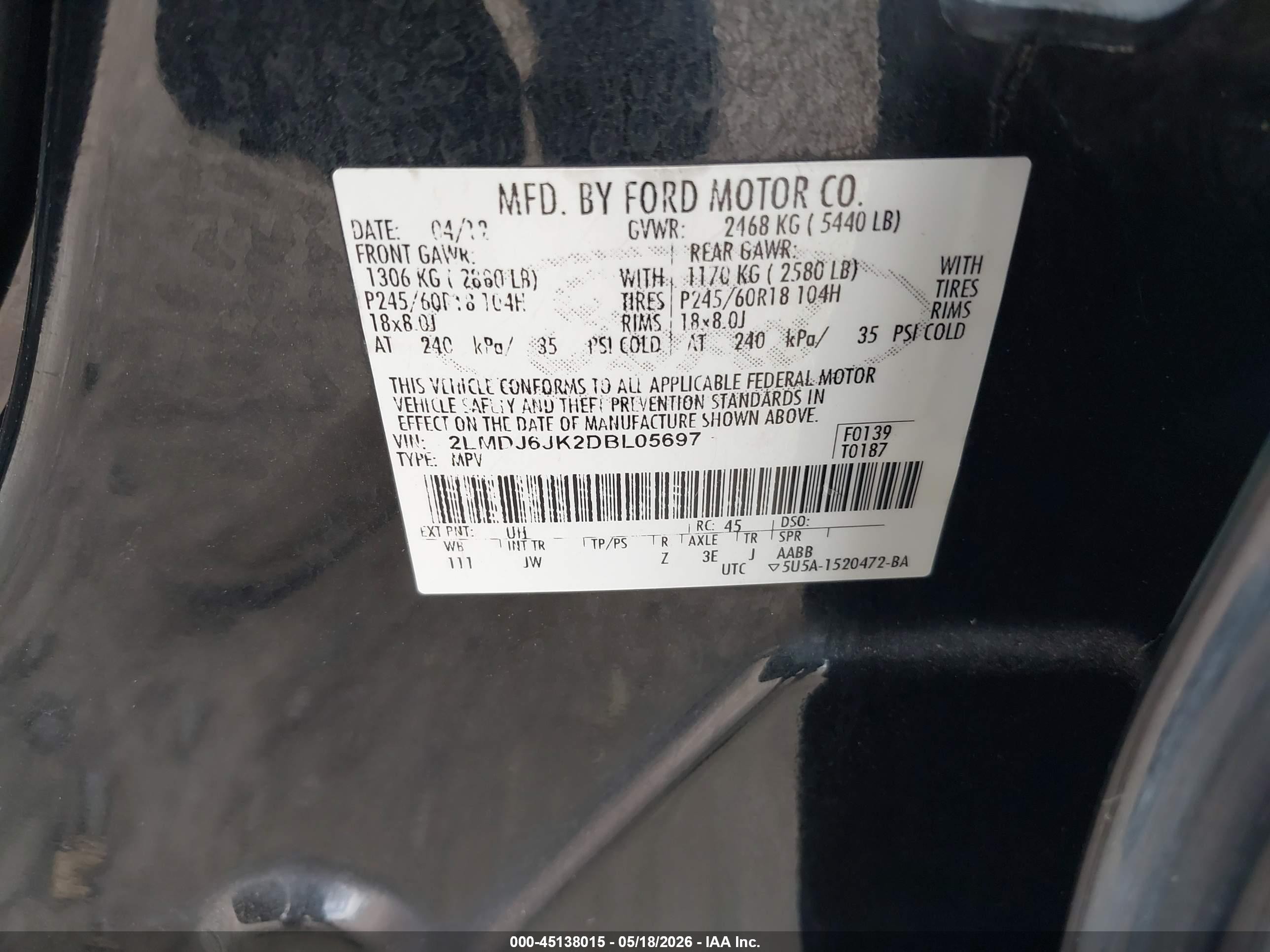 2013 Lincoln Mkx   Черный vin: 2LMDJ6JK2DBL05697