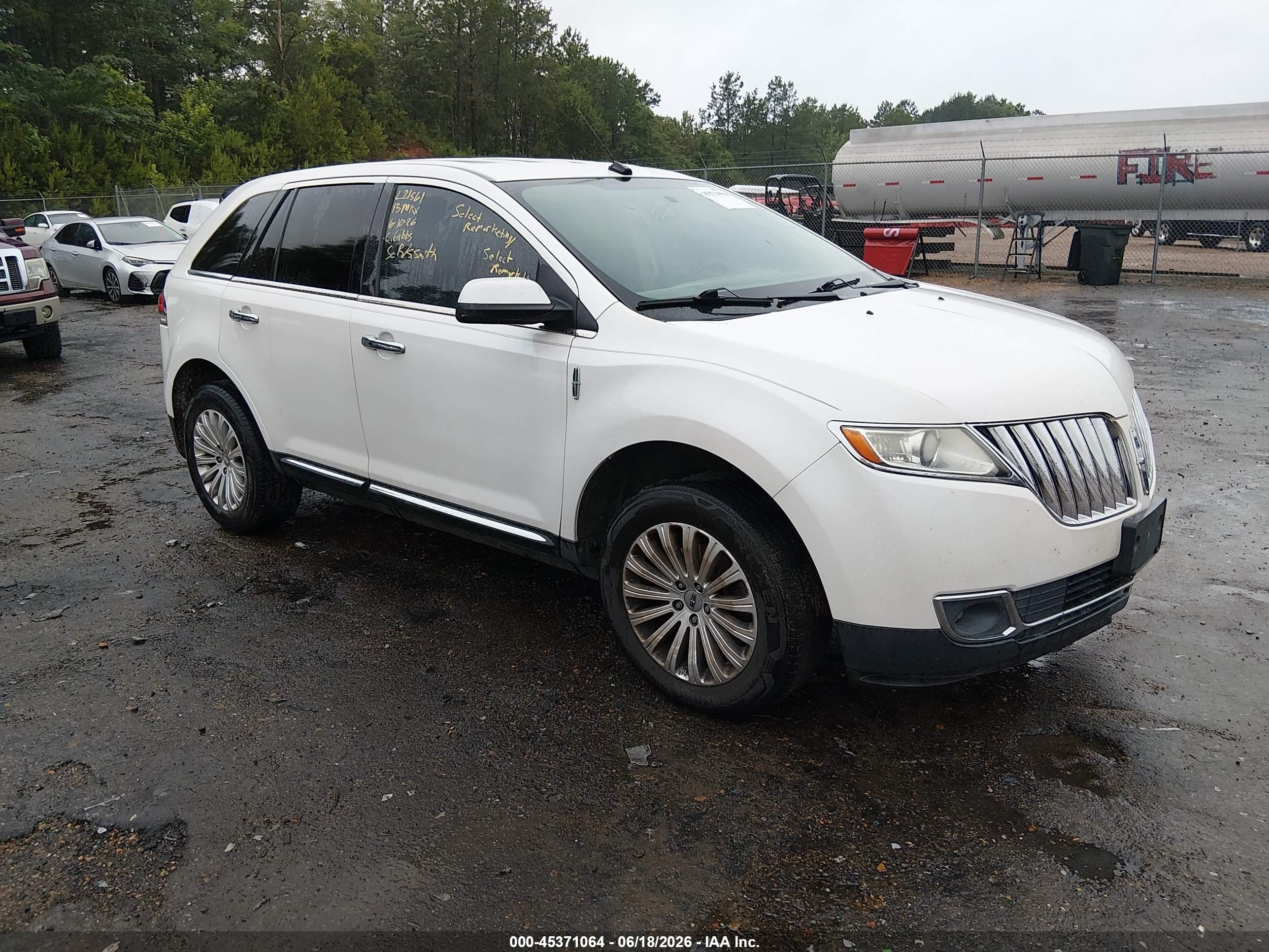 2013 Lincoln Mkx   White vin: 2LMDJ6JK2DBL21561