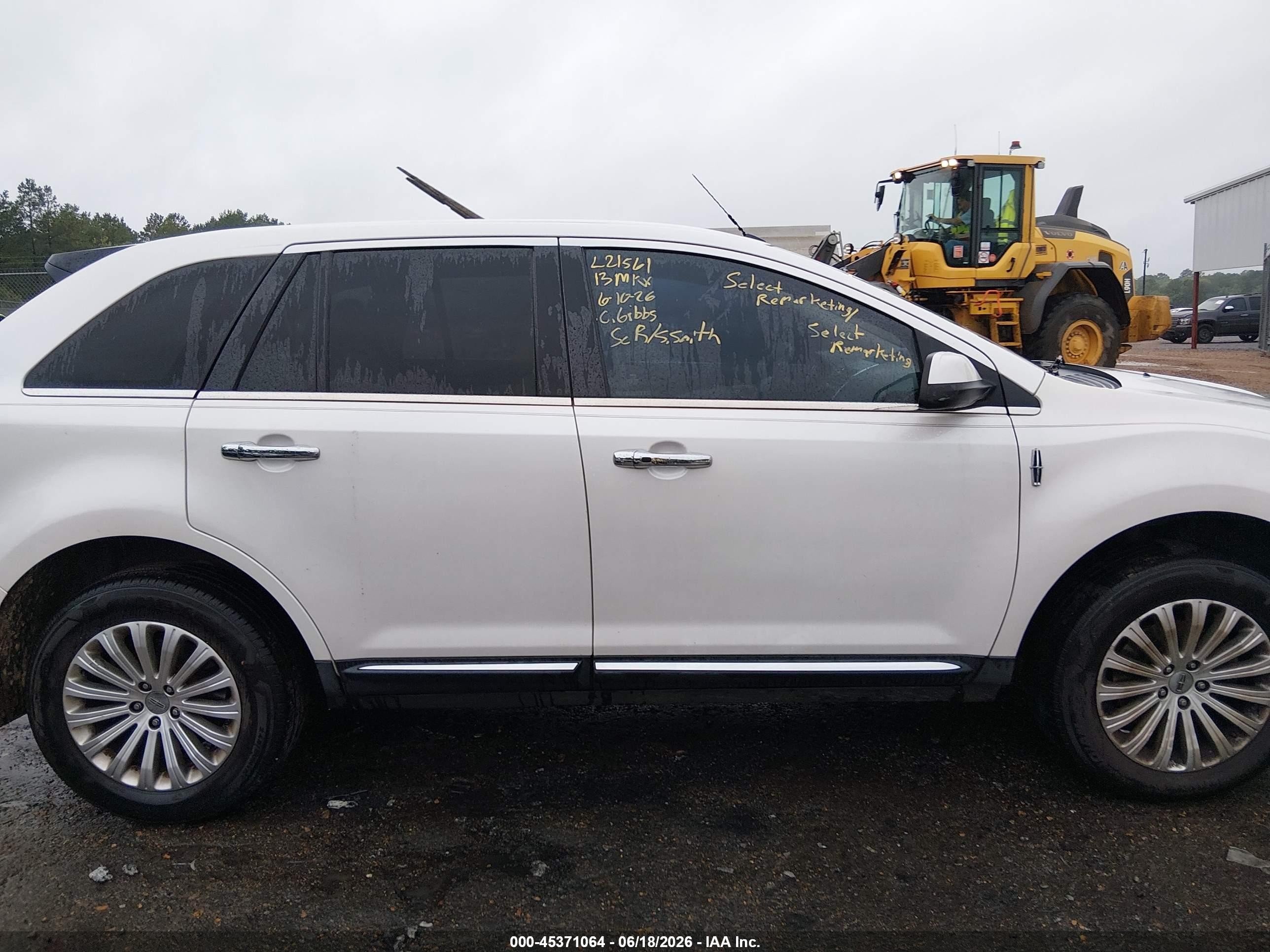 2013 Lincoln Mkx   White vin: 2LMDJ6JK2DBL21561