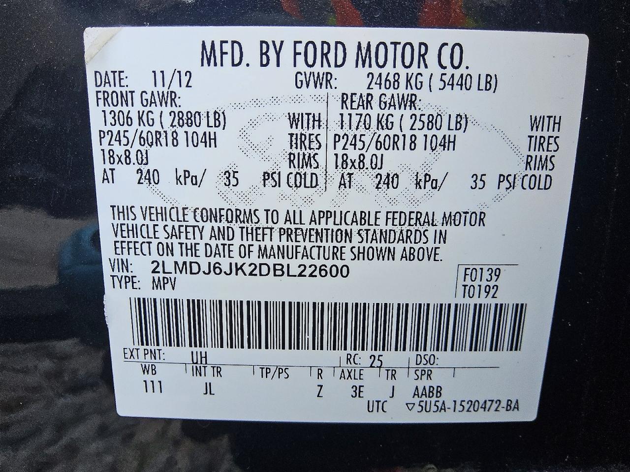 2013 Lincoln Mkx Black vin: 2LMDJ6JK2DBL22600