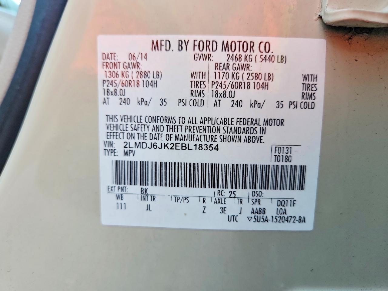 2014 Lincoln Mkx Beige vin: 2LMDJ6JK2EBL18354
