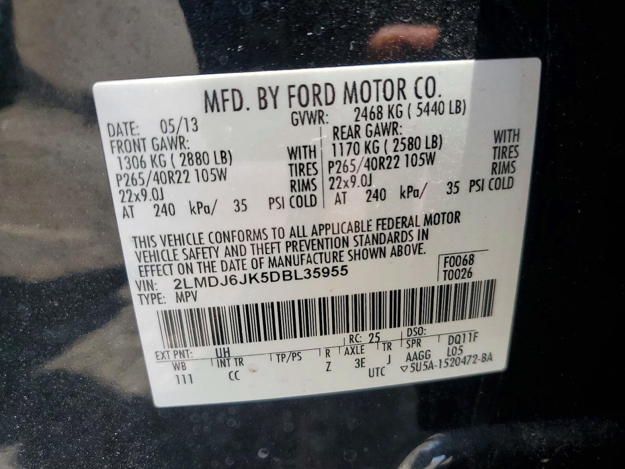 2013 Lincoln Mkx Black vin: 2LMDJ6JK5DBL35955