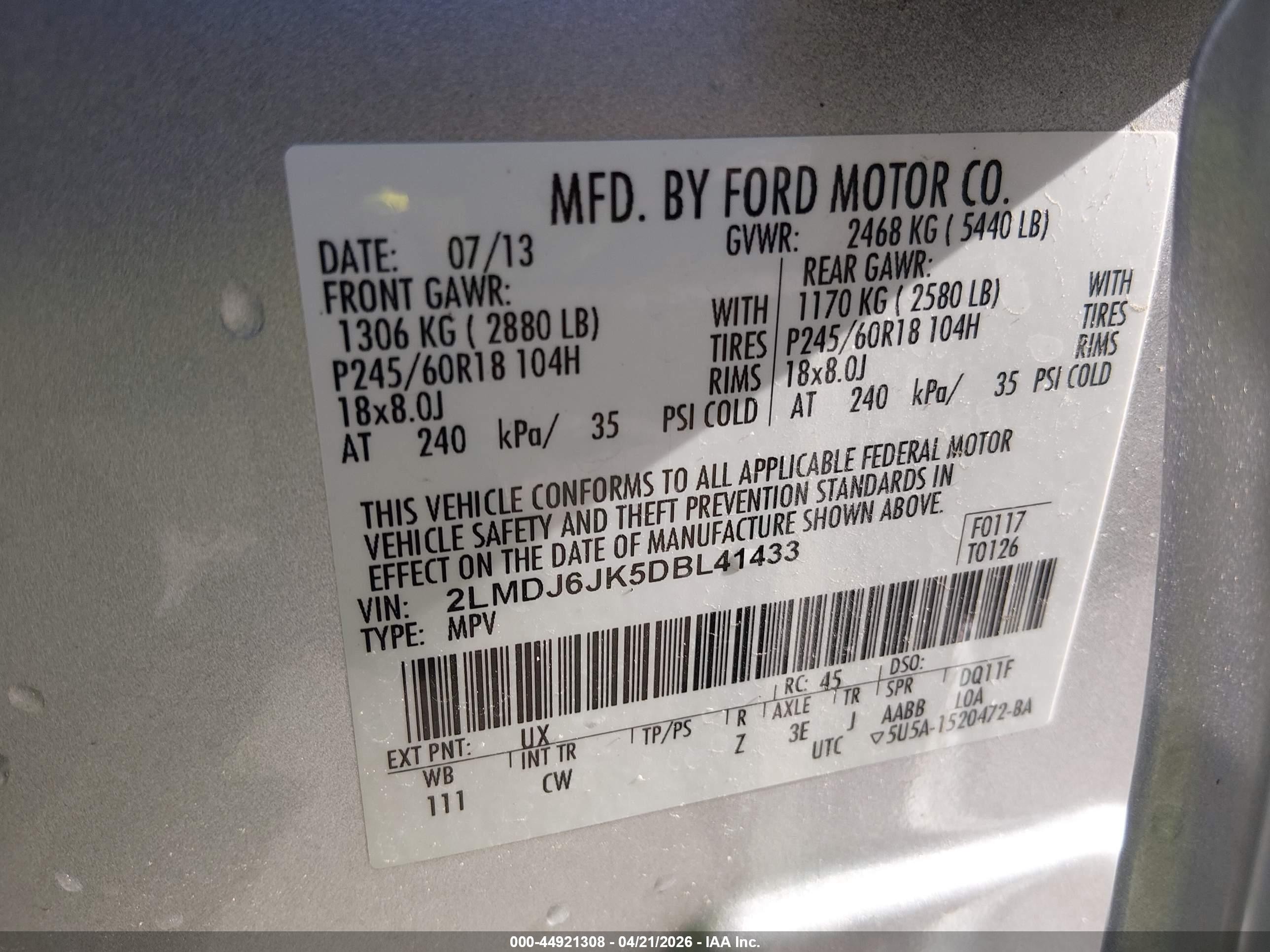 2013 Lincoln Mkx   Silver vin: 2LMDJ6JK5DBL41433