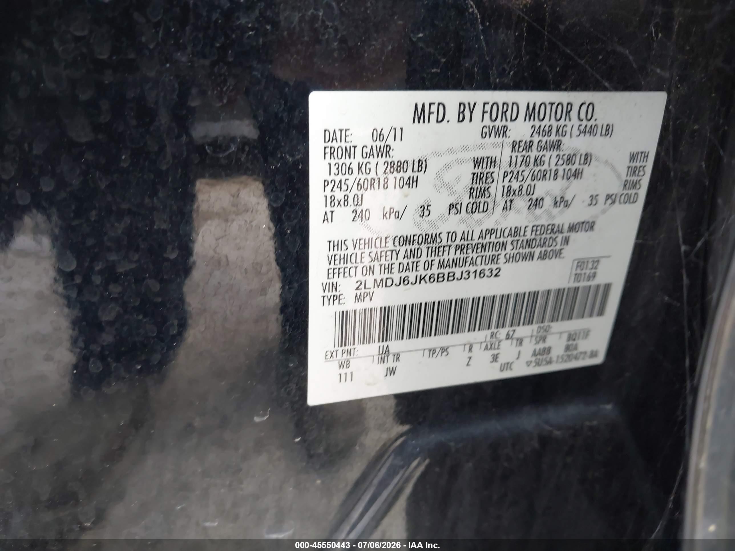 2011 Lincoln Mkx   Black vin: 2LMDJ6JK6BBJ31632