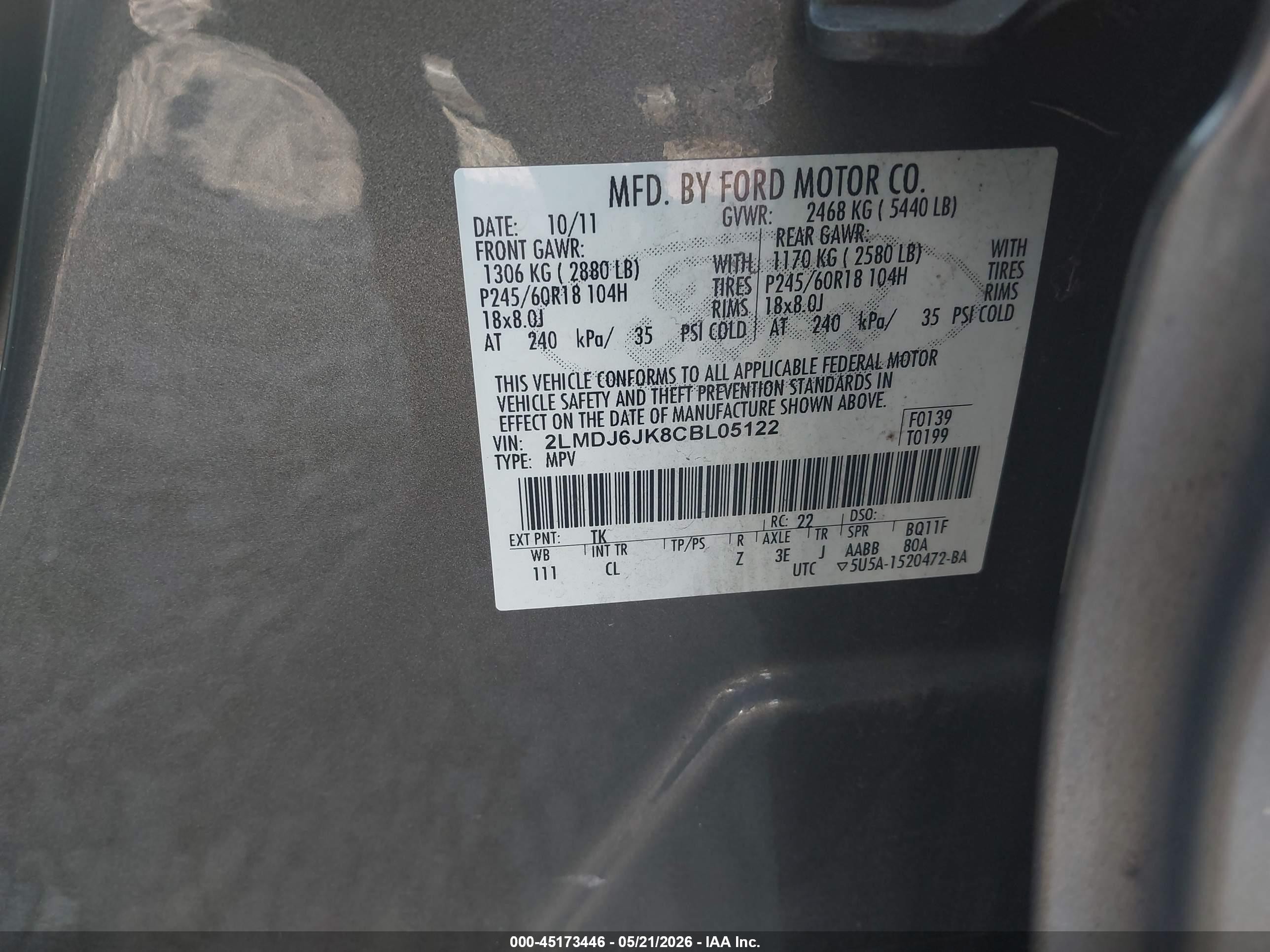 2012 Lincoln Mkx Beige vin: 2LMDJ6JK8CBL05122