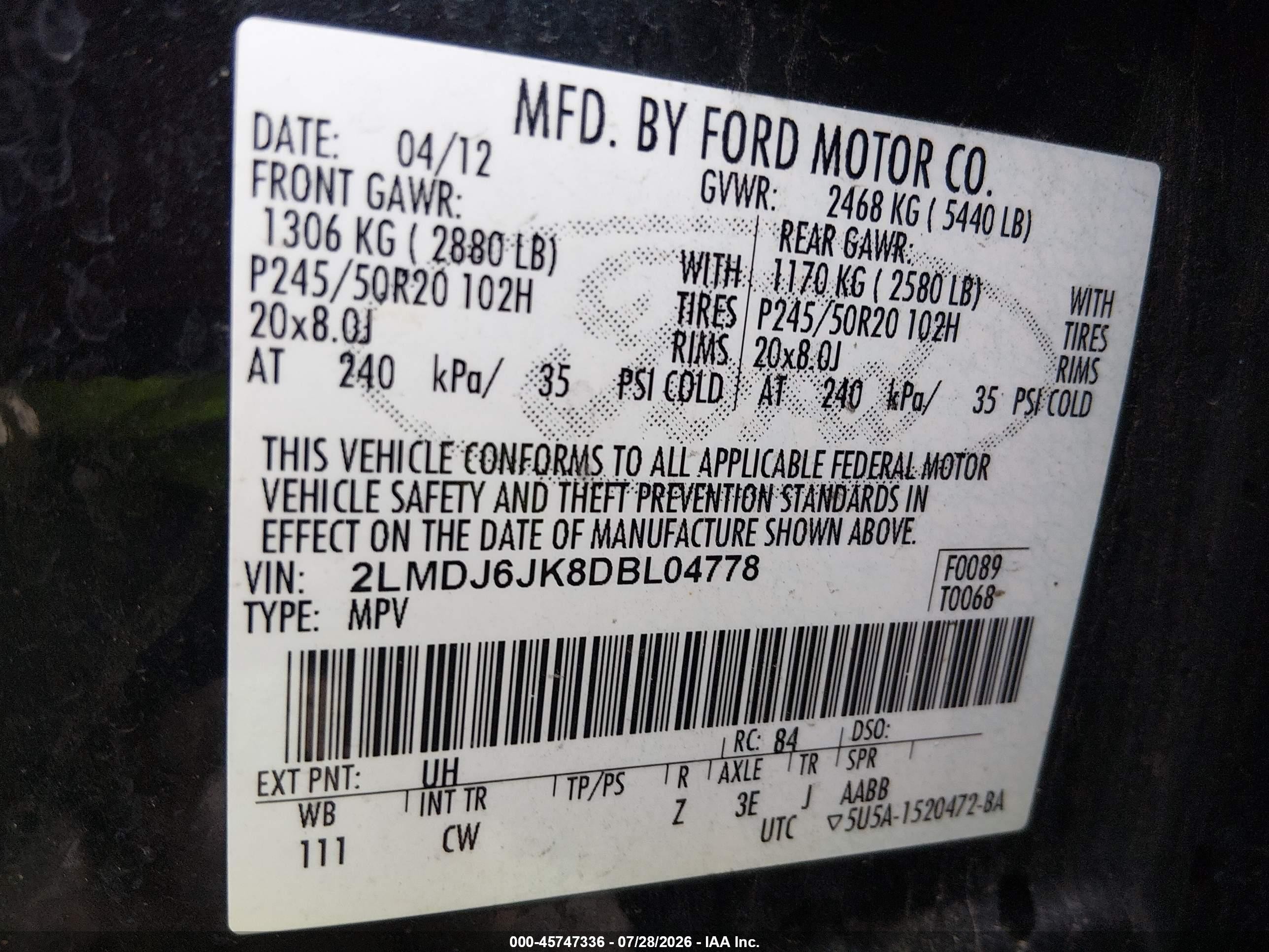 2013 Lincoln Mkx   Black vin: 2LMDJ6JK8DBL04778