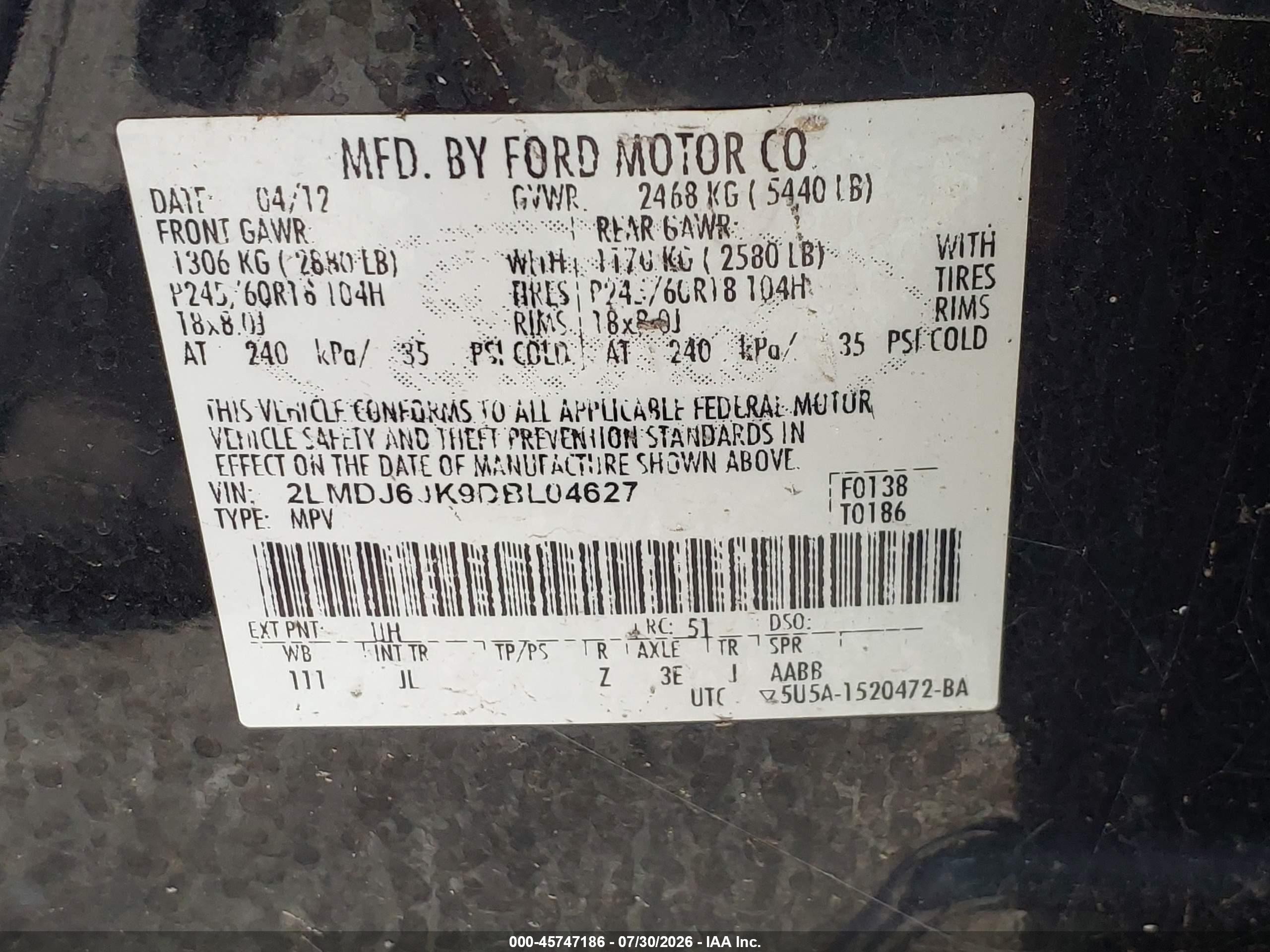 2013 Lincoln Mkx Black vin: 2LMDJ6JK9DBL04627