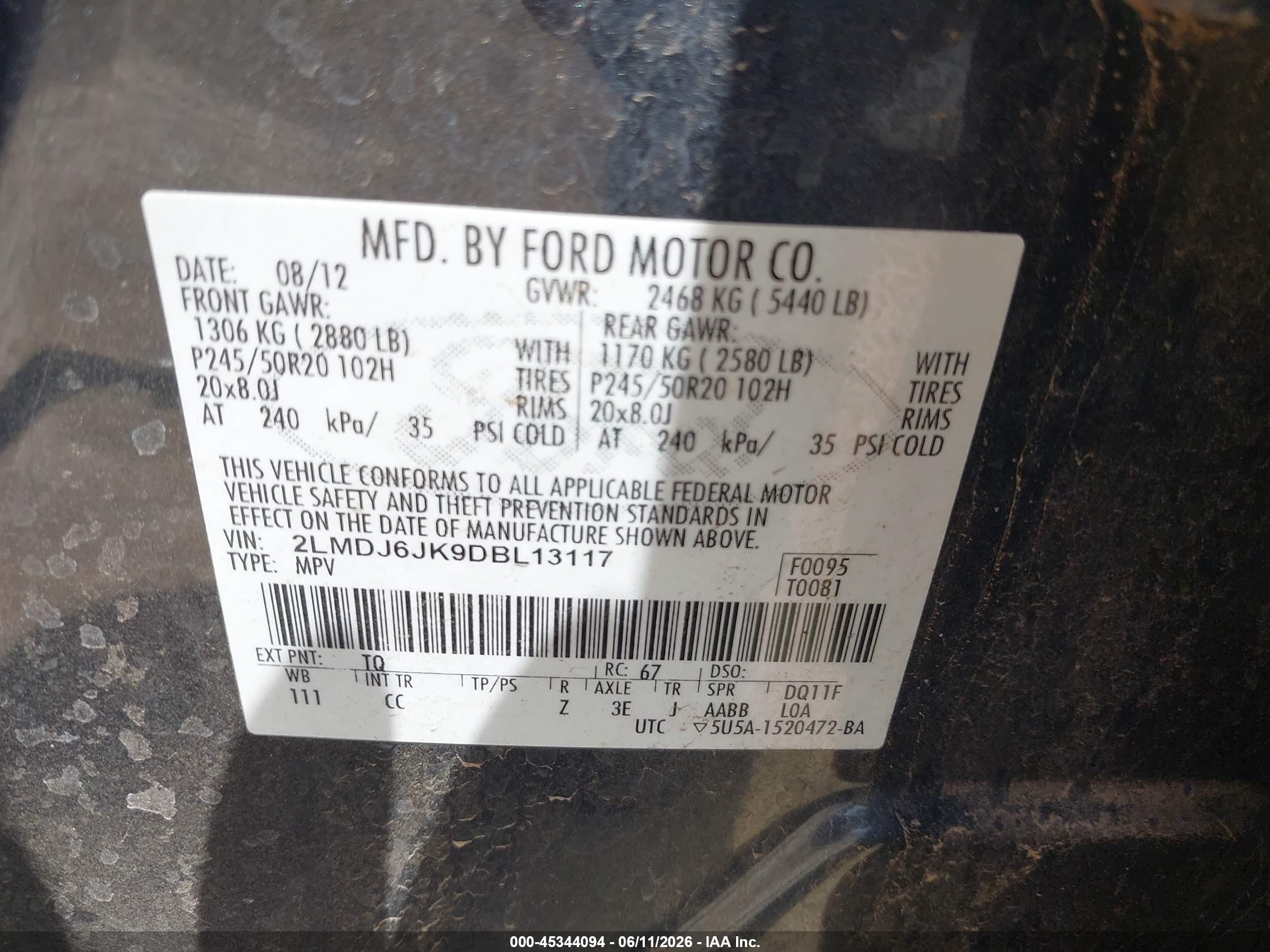 2013 Lincoln Mkx   Gray vin: 2LMDJ6JK9DBL13117