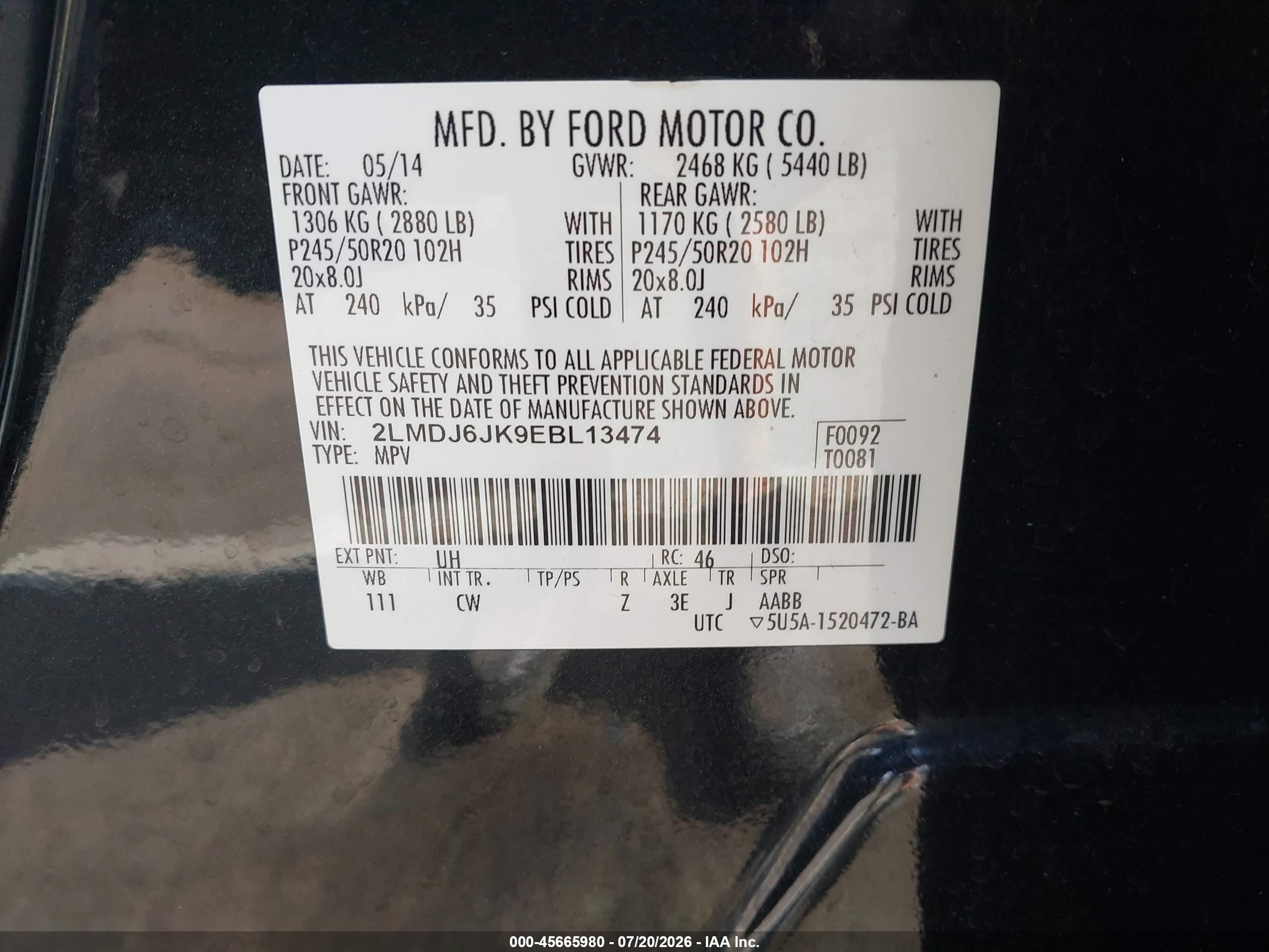 2014 Lincoln Mkx   Black vin: 2LMDJ6JK9EBL13474