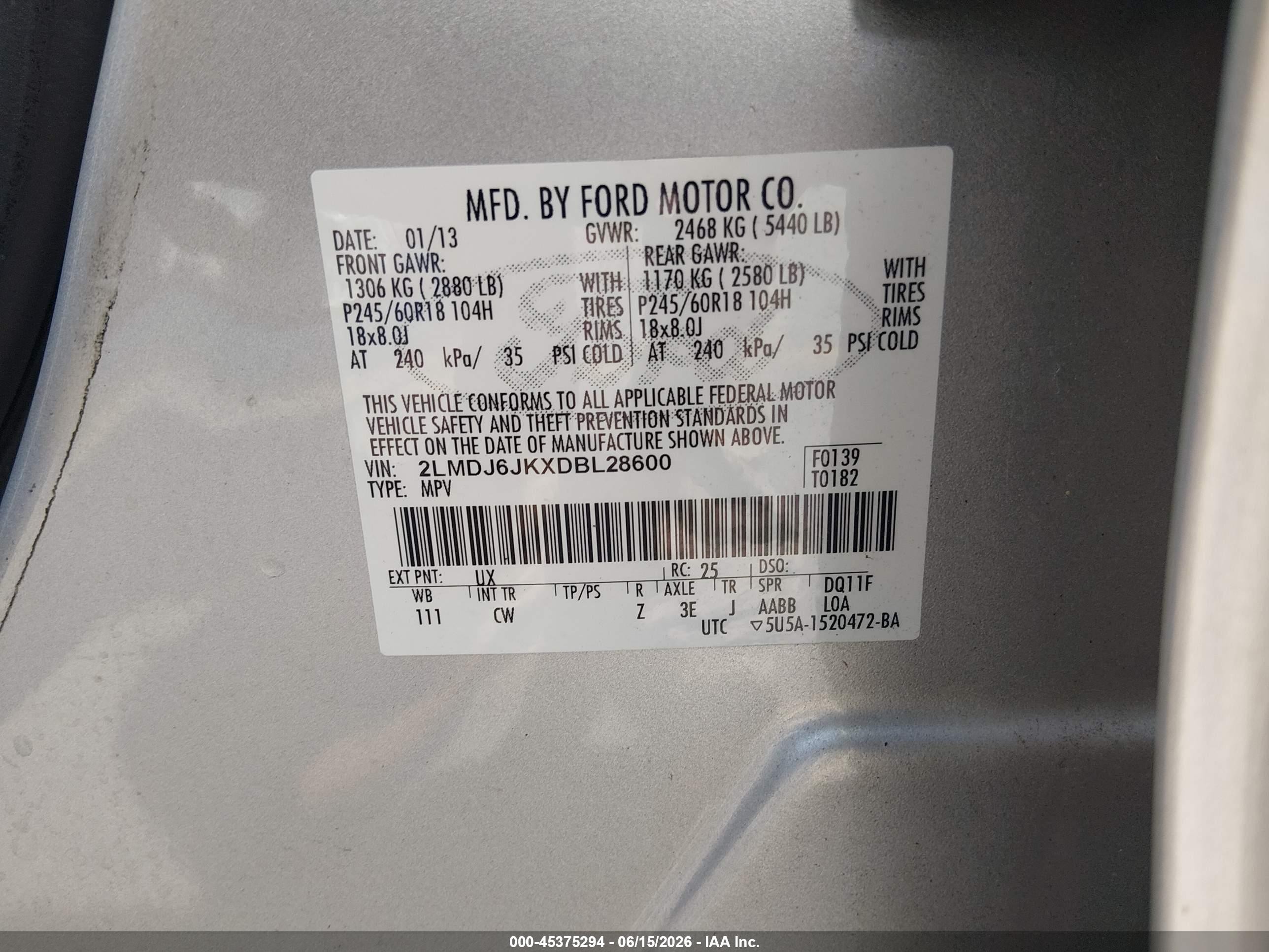 2013 Lincoln Mkx   Silver vin: 2LMDJ6JKXDBL28600