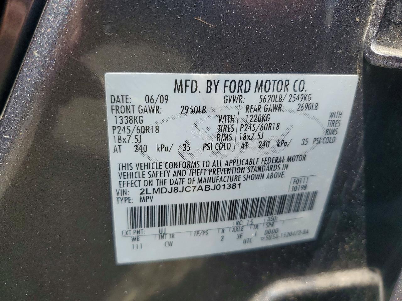 2010 Lincoln Mkx Gray vin: 2LMDJ8JC7ABJ01381