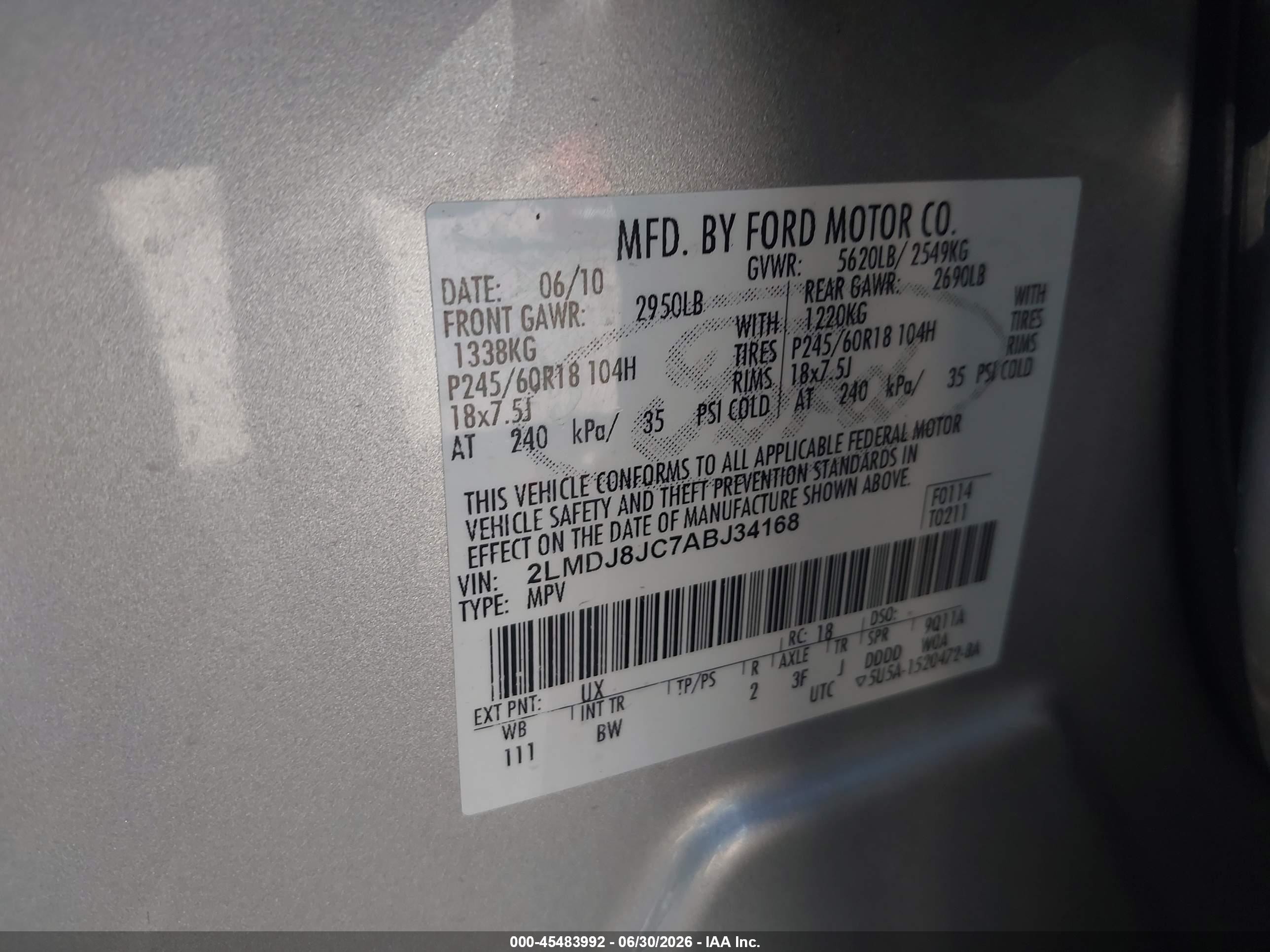 2010 Lincoln Mkx Silver vin: 2LMDJ8JC7ABJ34168