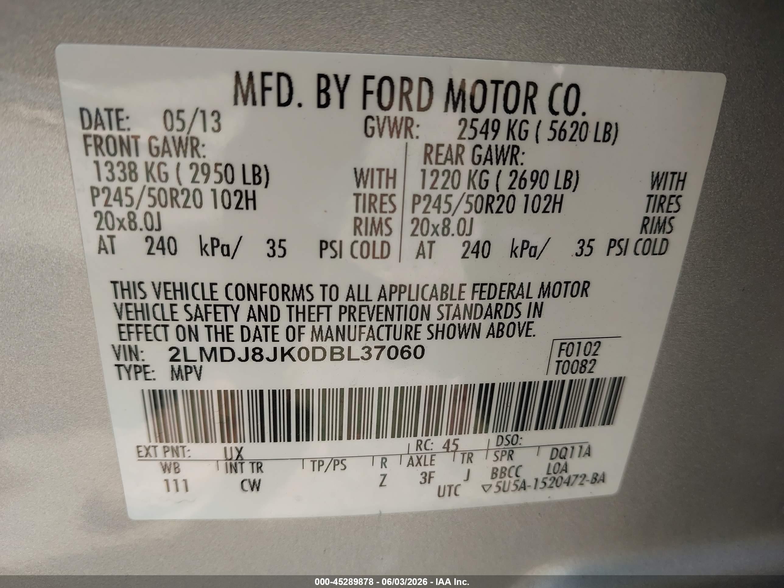 2013 Lincoln Mkx   Silver vin: 2LMDJ8JK0DBL37060