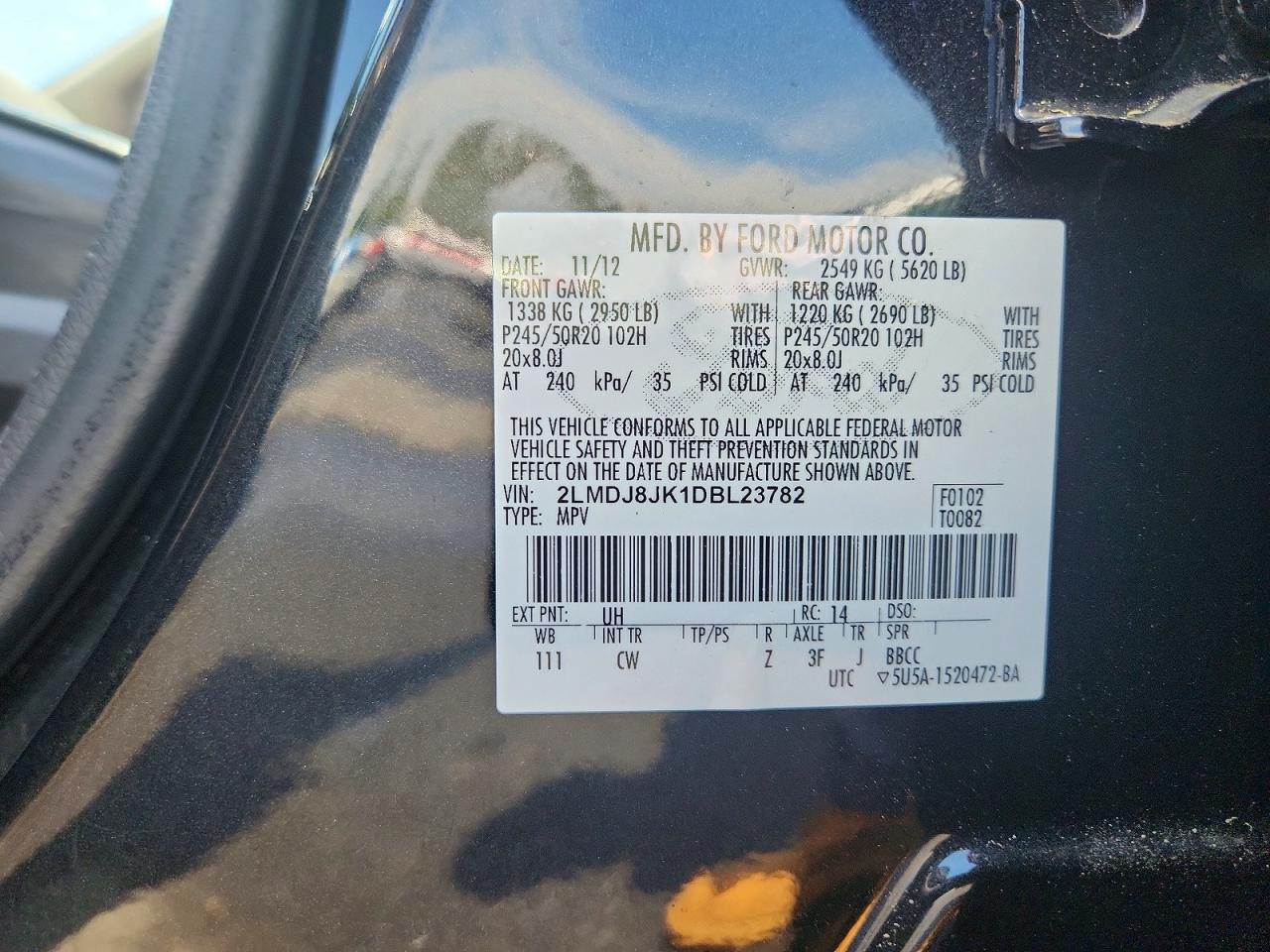 2013 Lincoln Mkx Black vin: 2LMDJ8JK1DBL23782