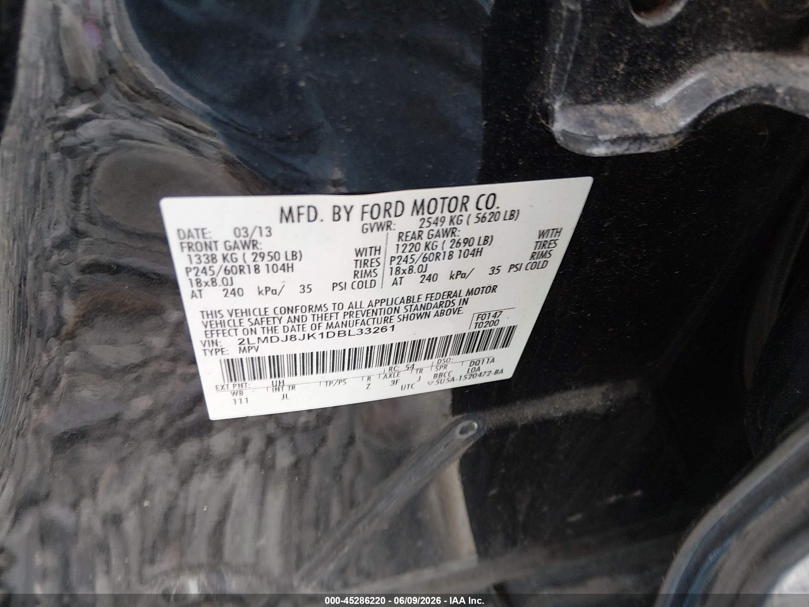 2013 Lincoln Mkx   Black vin: 2LMDJ8JK1DBL33261