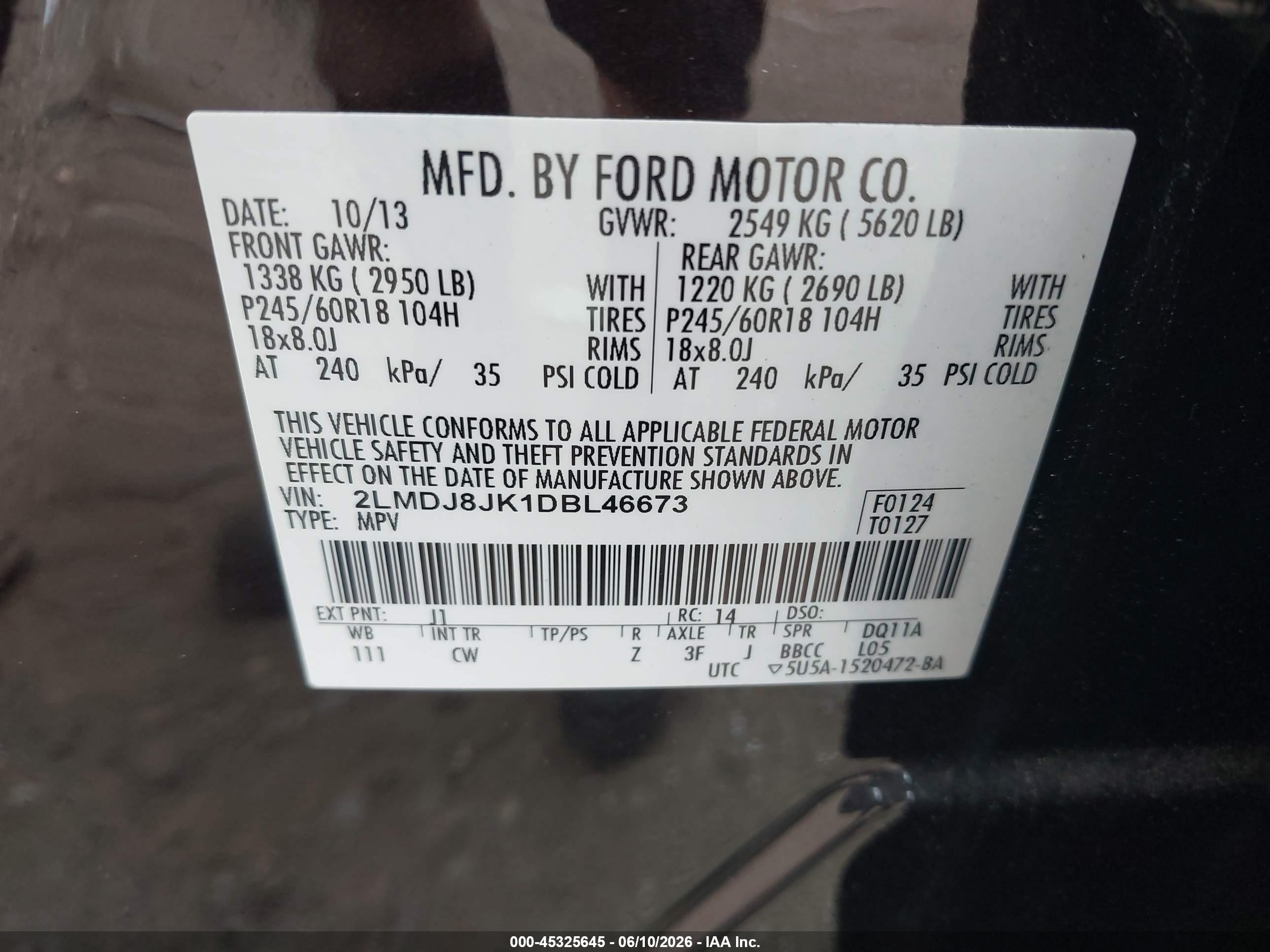 2013 Lincoln Mkx   Black vin: 2LMDJ8JK1DBL46673