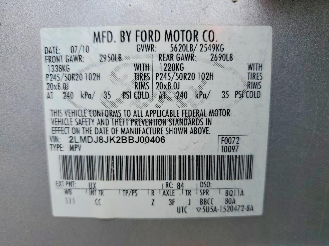 2011 Lincoln Mkx Silver vin: 2LMDJ8JK2BBJ00406