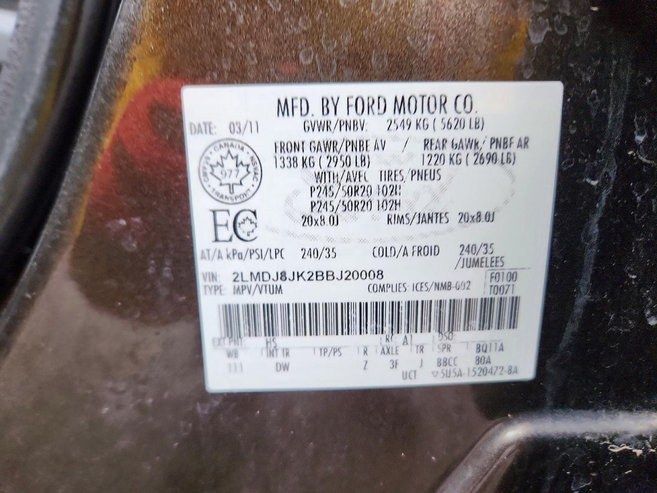 2011 Lincoln Mkx Brown vin: 2LMDJ8JK2BBJ20008
