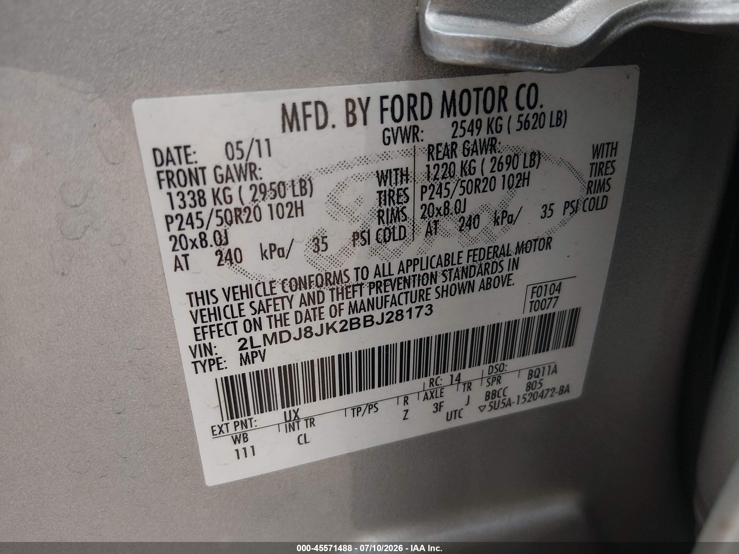 2011 Lincoln Mkx   Silver vin: 2LMDJ8JK2BBJ28173