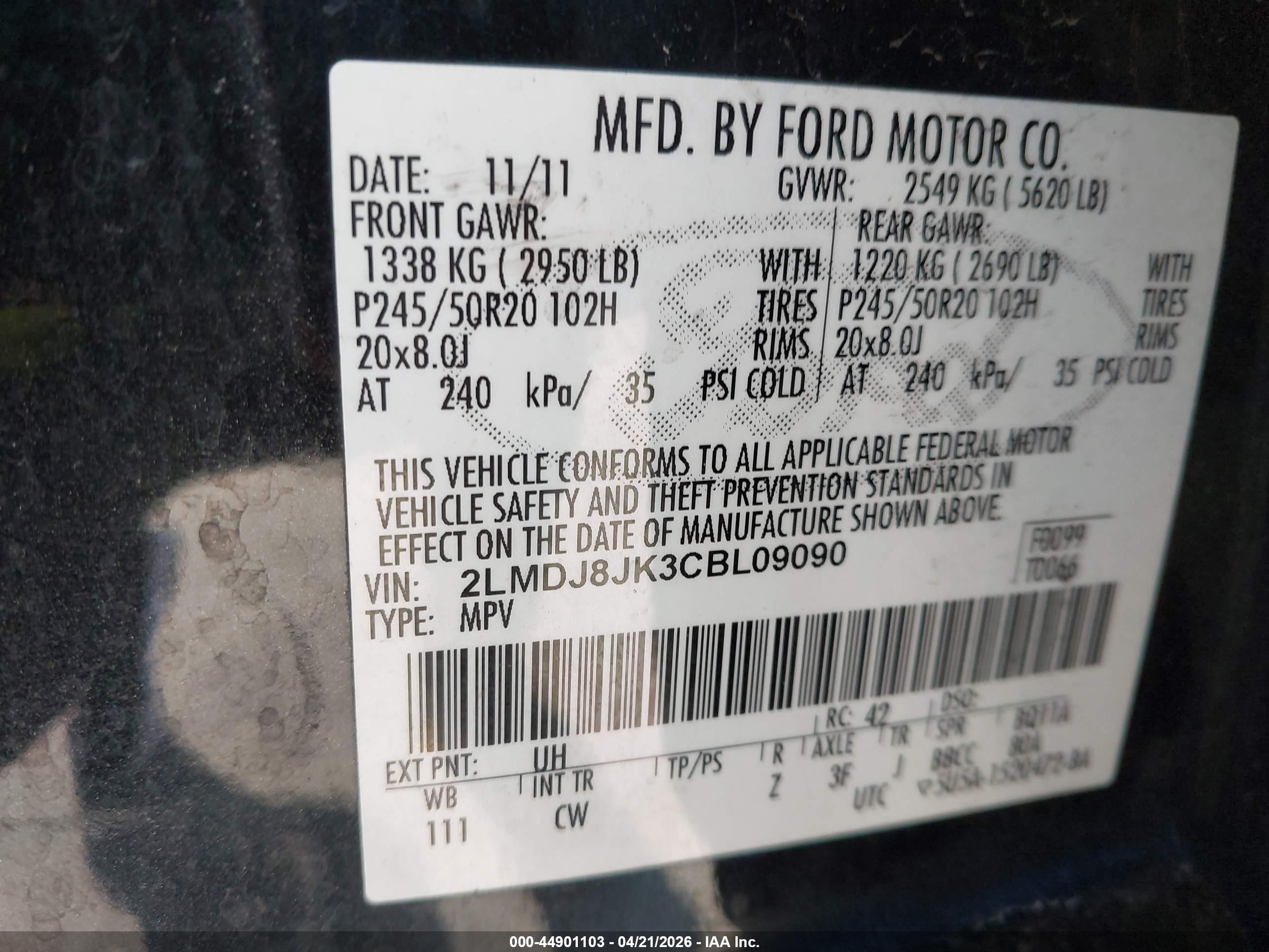 2012 Lincoln Mkx   Black vin: 2LMDJ8JK3CBL09090