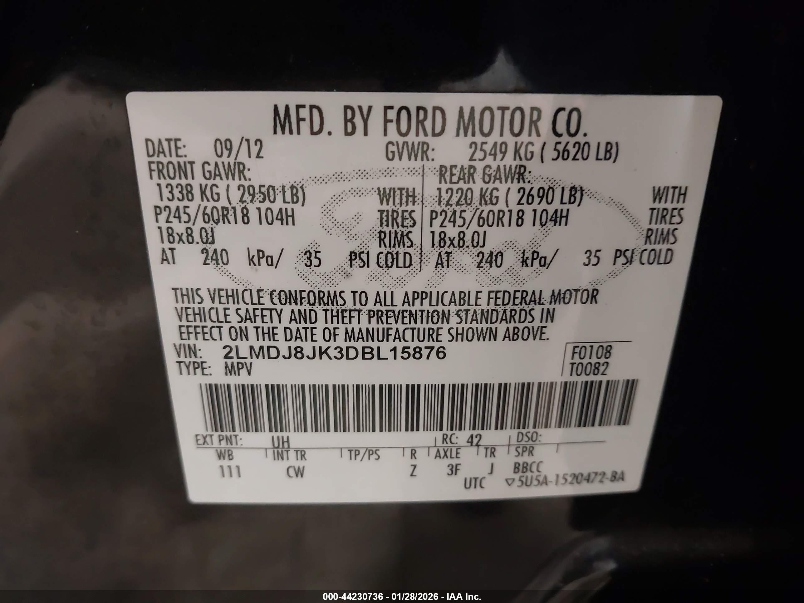 2013 Lincoln Mkx   Black vin: 2LMDJ8JK3DBL15876