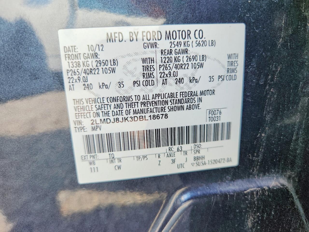 2013 Lincoln Mkx Select Black vin: 2LMDJ8JK3DBL18678