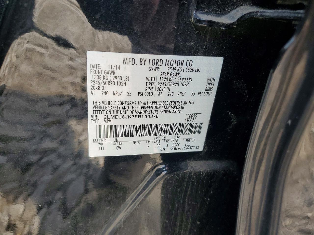 2015 Lincoln Mkx Black vin: 2LMDJ8JK3FBL30378