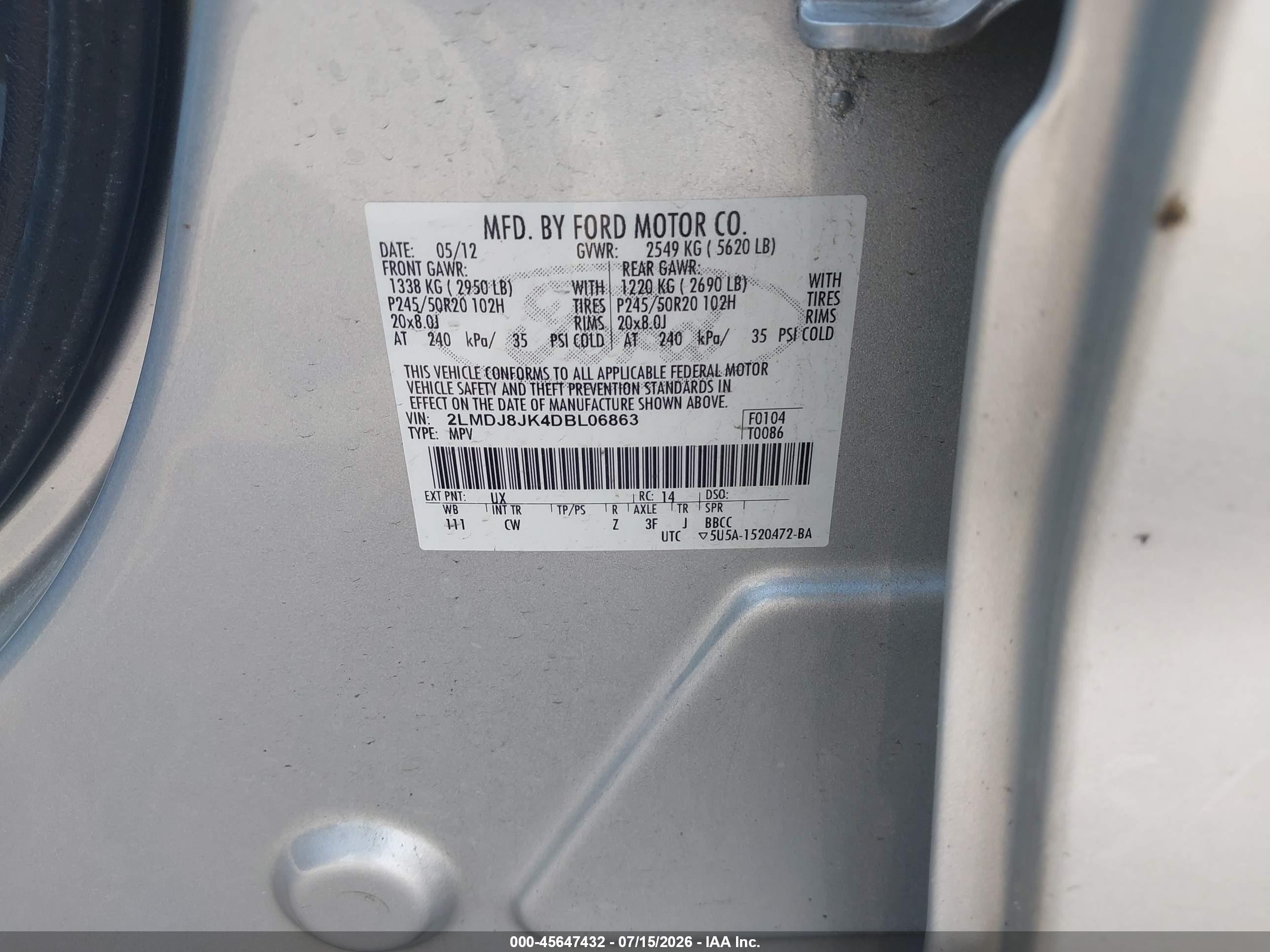 2013 Lincoln Mkx   Silver vin: 2LMDJ8JK4DBL06863
