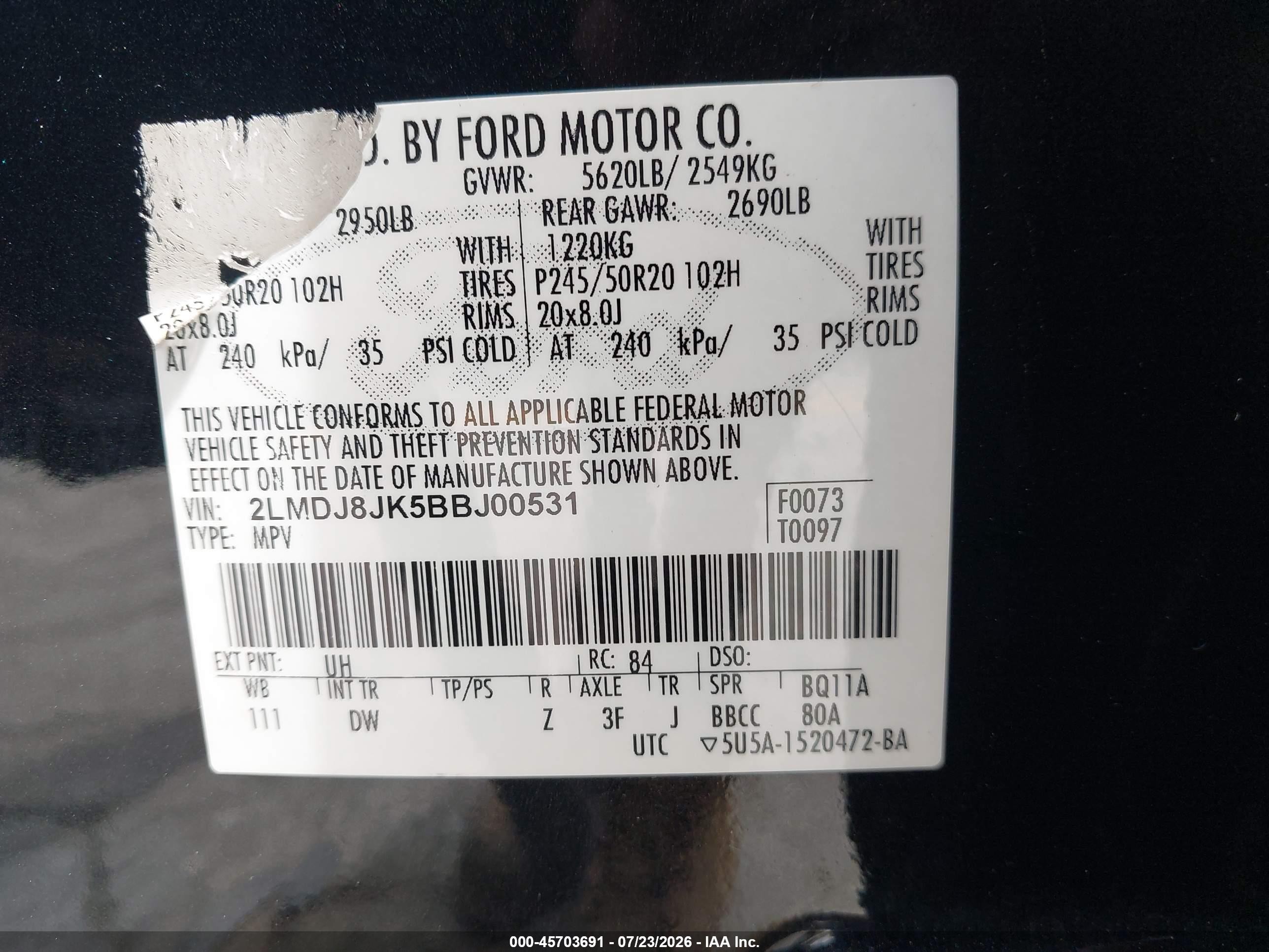 2011 Lincoln Mkx   Black vin: 2LMDJ8JK5BBJ00531