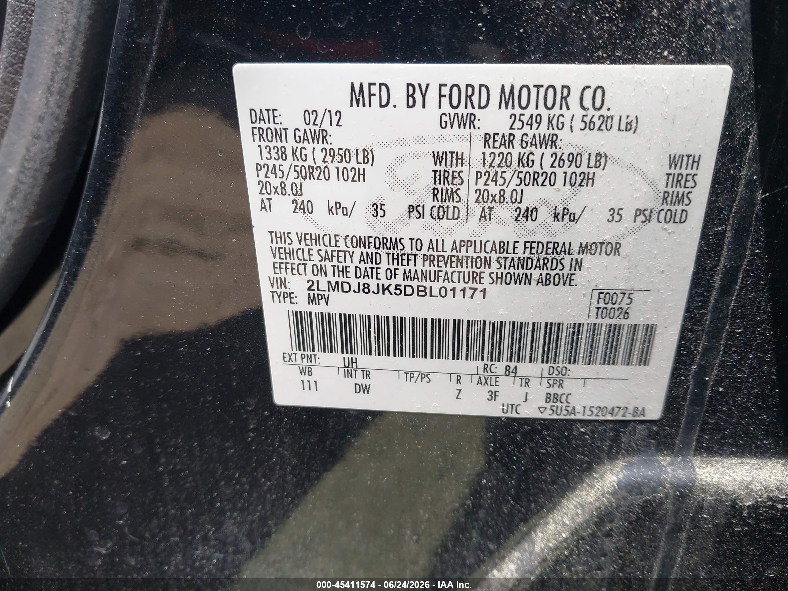 2013 Lincoln Mkx   Black vin: 2LMDJ8JK5DBL01171
