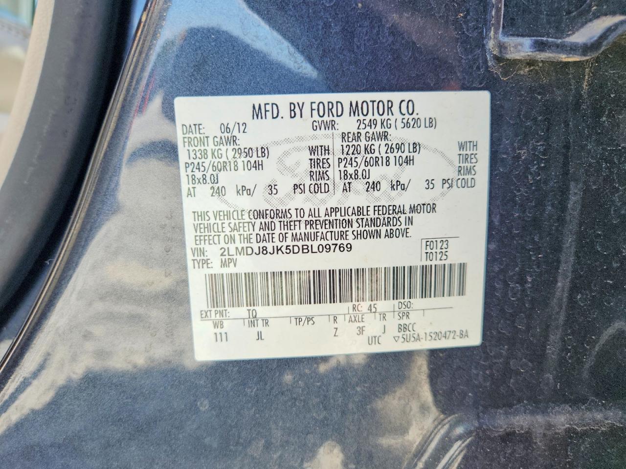 2013 Lincoln Mkx Gray vin: 2LMDJ8JK5DBL09769