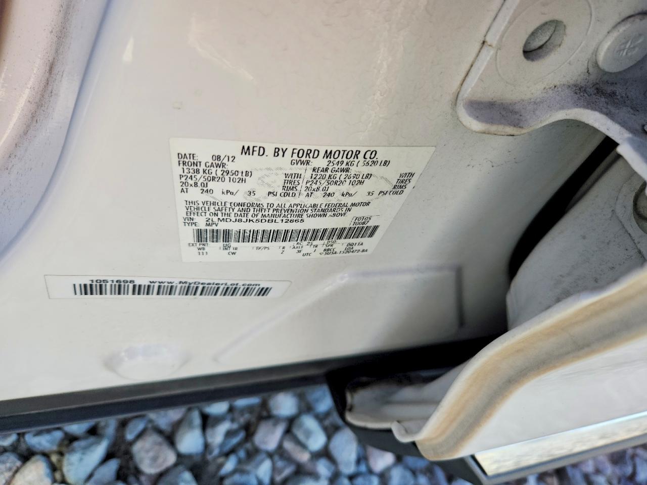 2013 Lincoln Mkx White vin: 2LMDJ8JK5DBL12865