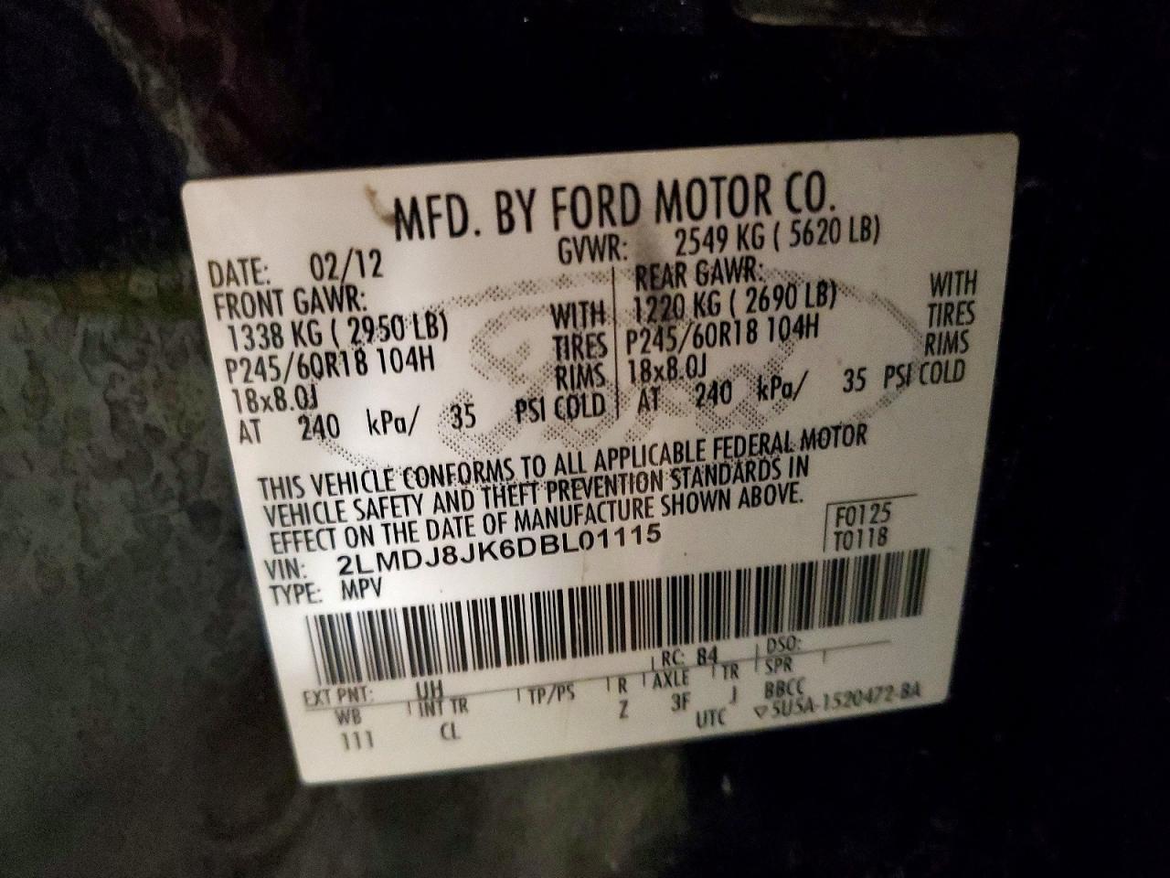 2013 Lincoln Mkx Black vin: 2LMDJ8JK6DBL01115