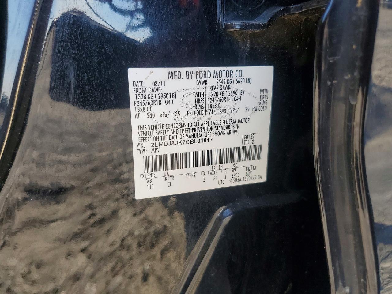 2012 Lincoln Mkx Black vin: 2LMDJ8JK7CBL01817