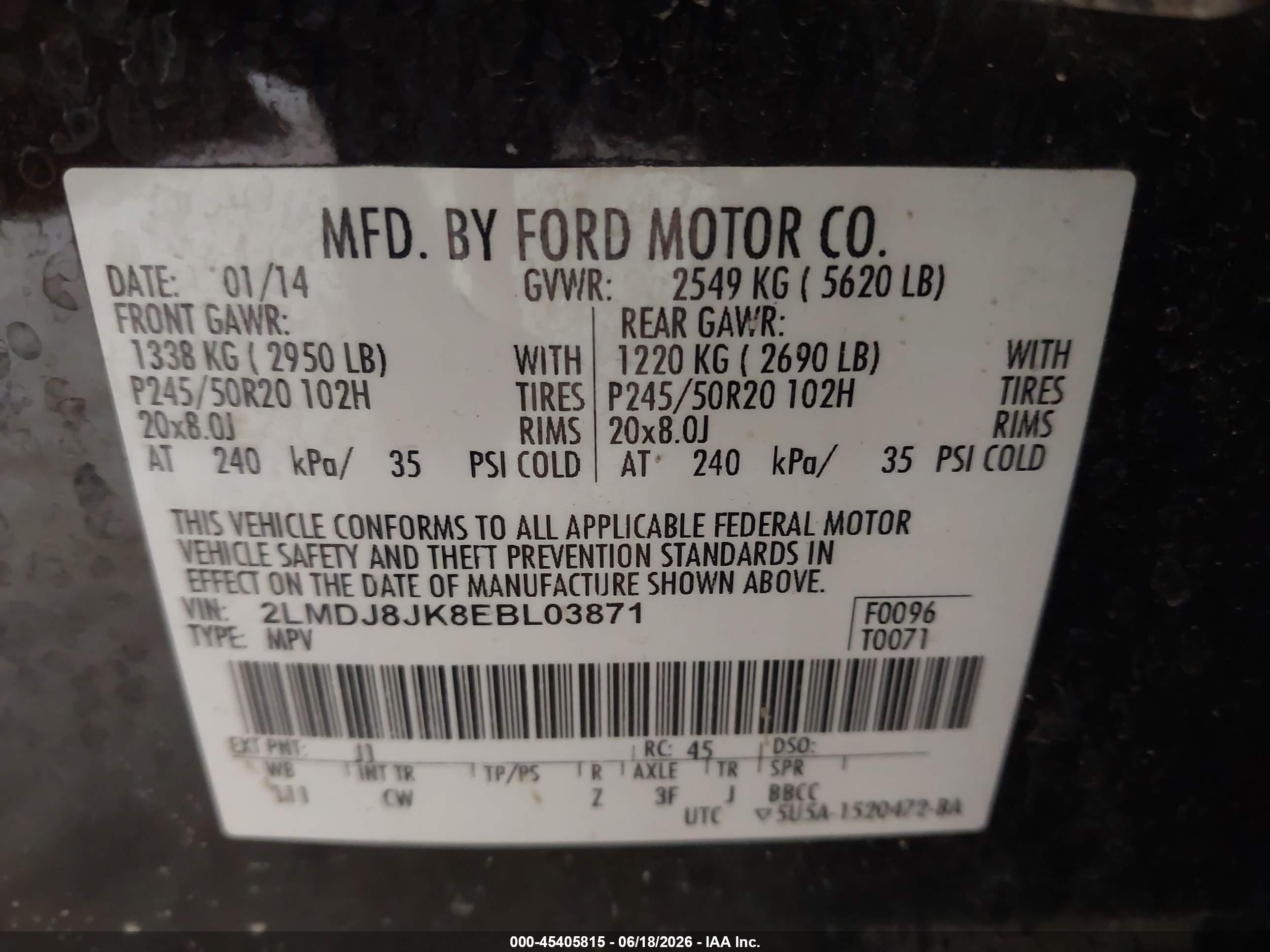 2014 Lincoln Mkx   Black vin: 2LMDJ8JK8EBL03871